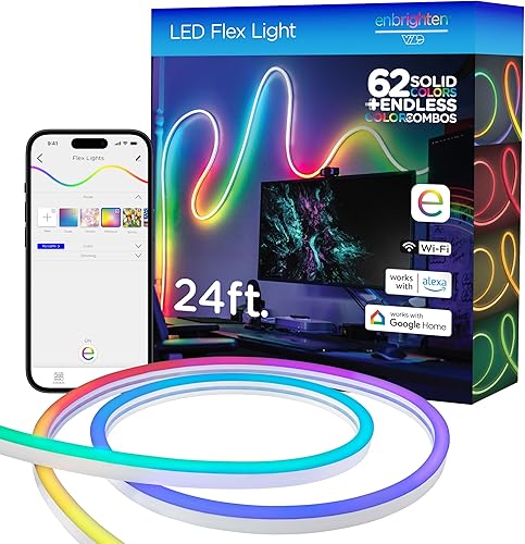 Enbrighten Tira de luces LED inteligentes que cambian de color, tira de luz flexible para interiores y exteriores, color totalmente personalizable,