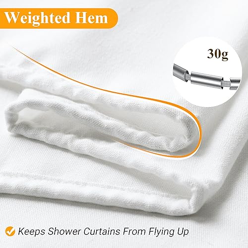 Miniatura 6 de Naturoom - Juego de cortina de ducha de lino, tela texturizada, cortina de ducha de tela con ganchos, estilo simple, elegante, moderno, rústico y de