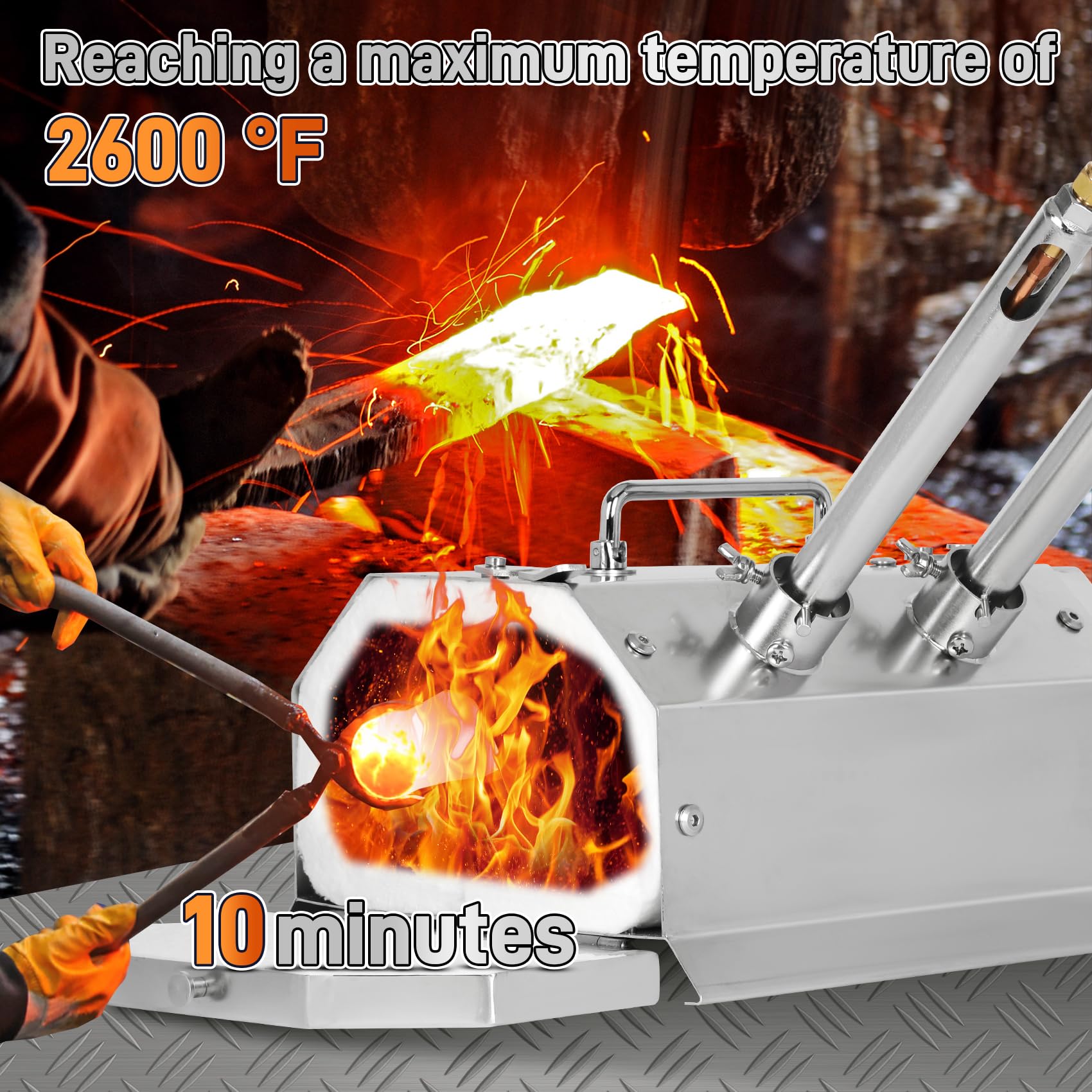 Portable Double Burner Propane Forge Kit 2600?, Stainless Steel Blacksmith Forge with Dual Doors, Large Capacity, 30PSI Regulator - Fast Heating for Knife Making, Metal Forging Tools