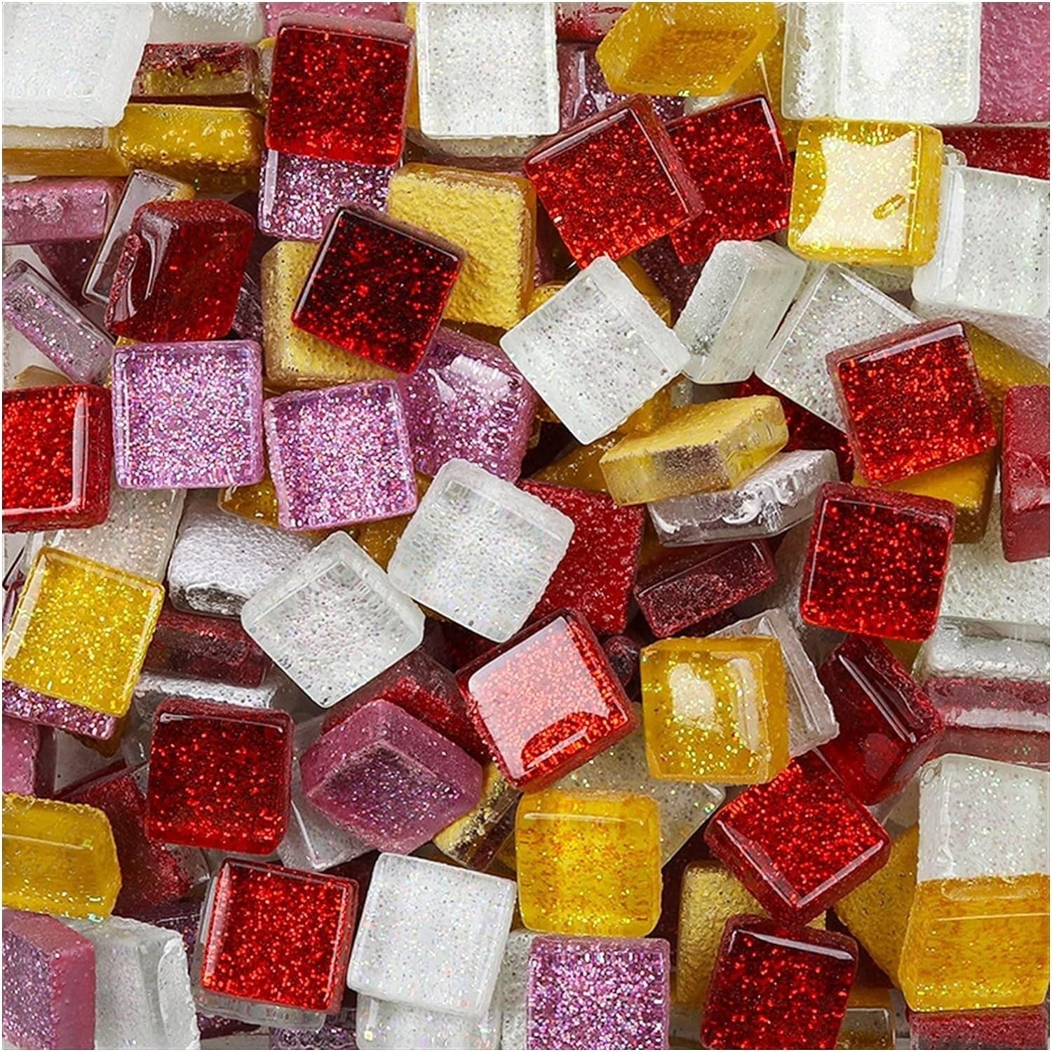 Kamienie mozaikowe 1000g Brokatowe błyszczące szklane mozaiki 1cm kwadratowe kontra nieregularny kształt DIY Mozaika Rzemiosło Materiały Mozaika Kamienie artystyczne dla zabawy (Kolor: 1000g kwadrat 1