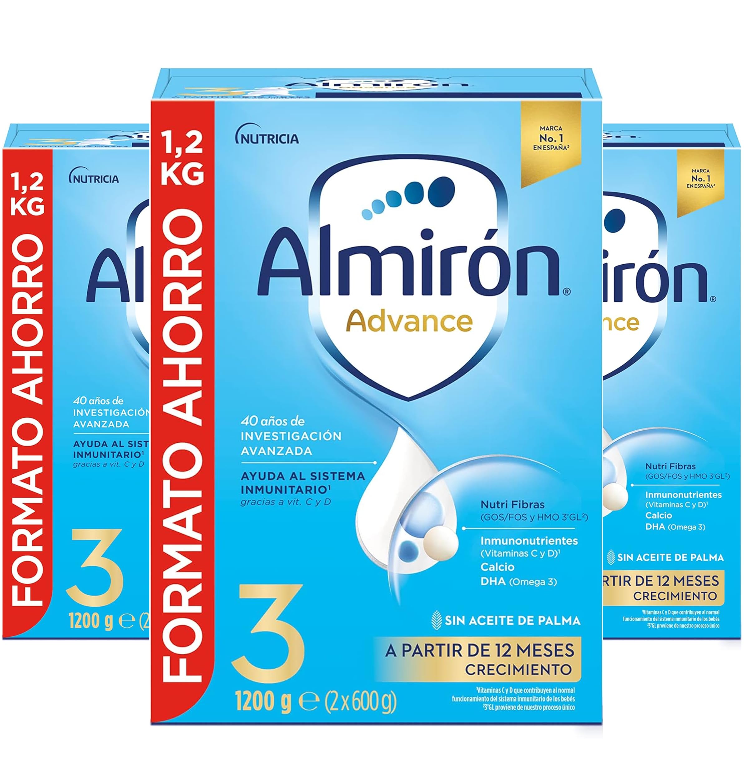 Almirón Advance 3, Leche de Crecimiento en Polvo para Bebé desde 12 Meses, Pack de 3x1.2kg