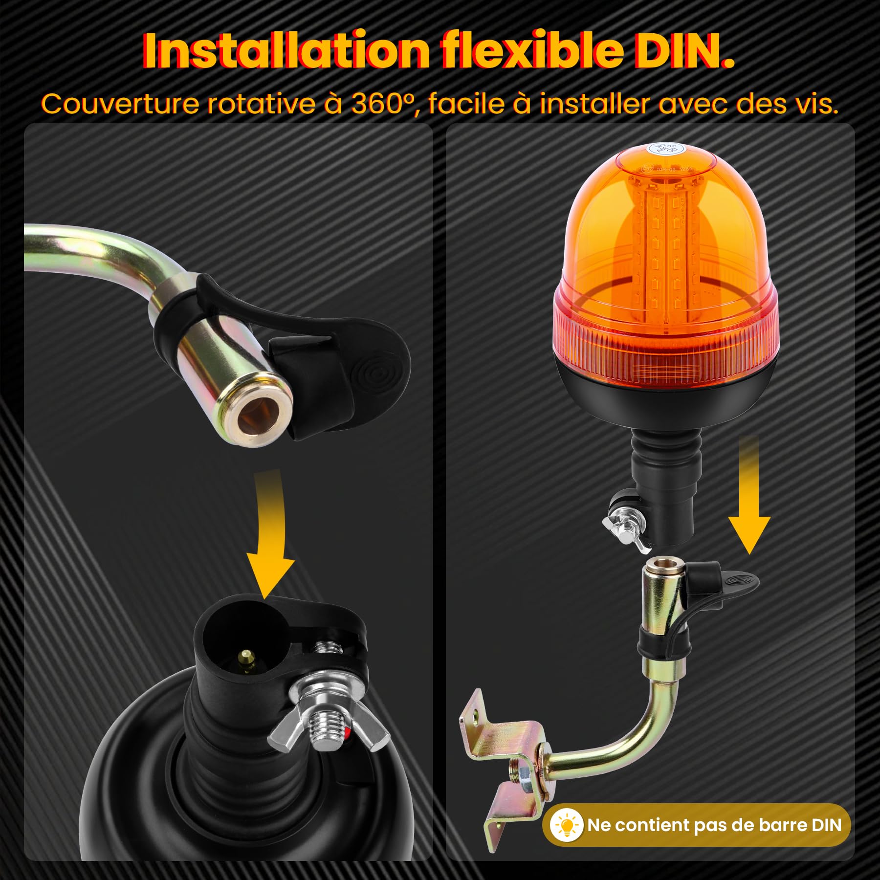 2pcs Gyrophare LED - 2x60LED Lumière Stroboscopique d'Avertissement d'urgence, Homologation E9 pour Camion Tracteur Caravane (Orange)
