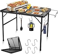Vista 10 de Mesa Plegable de Metal Pequeña de 23"L×15"W×22"H, Mesa Lateral de Parrilla Camping BBQ para Jardín Exterior Patio Yard- Portátil Ligera, Soporte