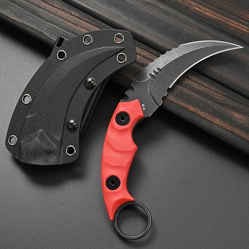 Miniatura 2 de GTK691 Cuchillo de hoja fija D2 Hoja de acero Mango de fibra de vidrio de nailon con funda Kydex para acampar al aire libre, caza, senderismo,