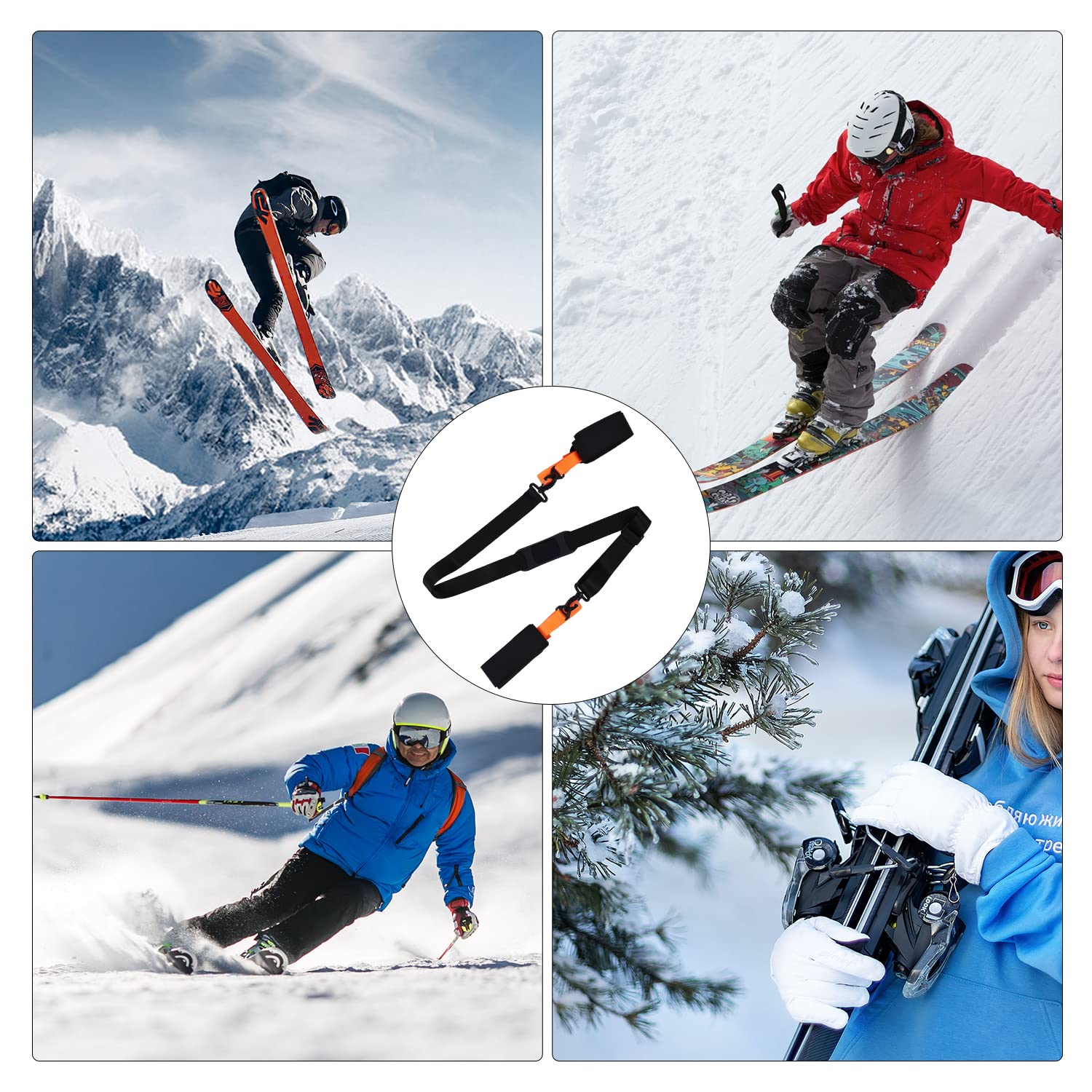 Sangle Baton de Ski Réglable Rembourrée Transport Ski Accessoires Ski Adultes Adolescents Snowboard