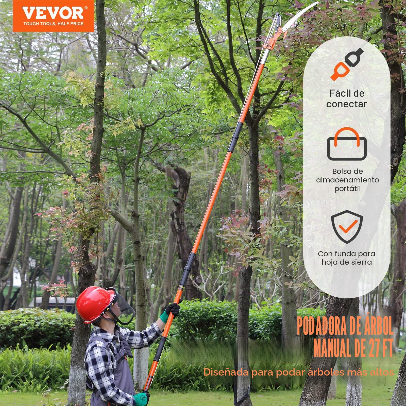 VEVOR Sierra de Poda Telescópica Sierra de Pértiga Extensible de 2,24-8,24m Sierra de Poda con Hoja de Acero Afilada con 8 Postes Tijeras de Fibra de Vidrio para Cortar Ramas Altas para Podar Palmeras