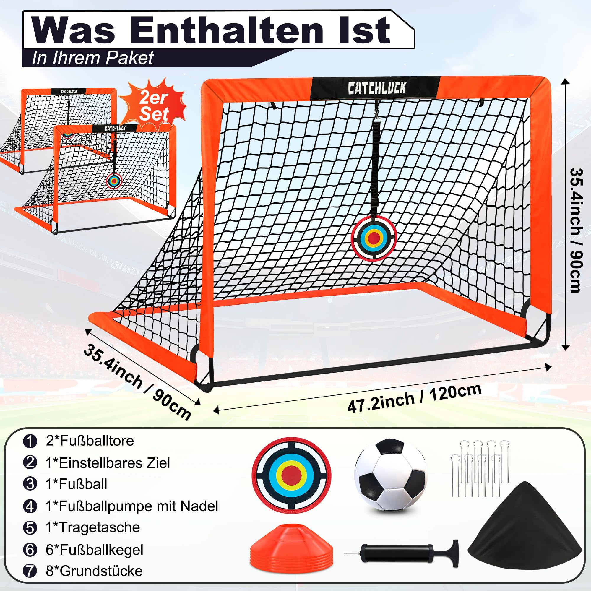 Fussballtore für Garten Kinder Tor Fußball Trainingsset mit Pop-Up 2er Set für Indoor/Outdoor Spiele für Kinder, Inklusive Fußball Größe 3, 9 Trainingskegel, Ballpumpe und Tragetasche