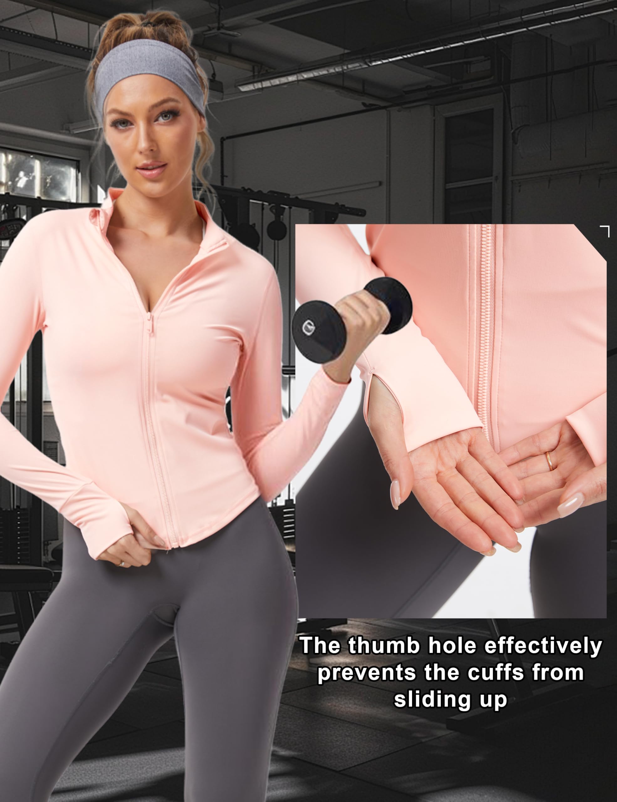 Veste de sport de course à pied pour femme - Manches longues moulantes, haut de sport pour gym, yoga, pilates, jogging, veste d'entraînement pour femme