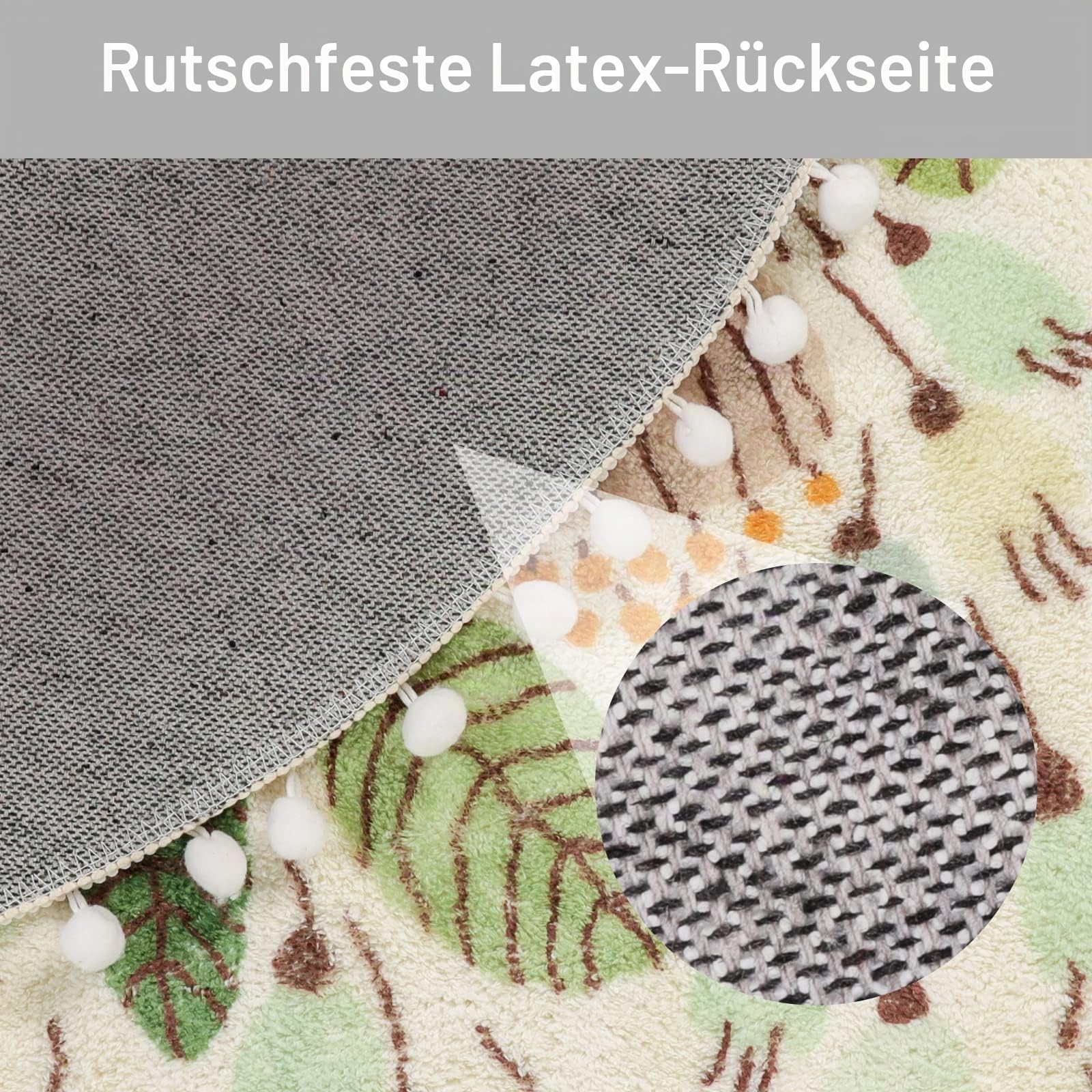 Uphome Runder Teppich, kleine Badematte mit Pompon-Borte, florales Pflanzendesign, waschbar, weich, rutschfest, für Dusche, Waschbecken, Gästebad, Babyzimmer, Schlafzimmer, Tisch, Grün, 61 cm