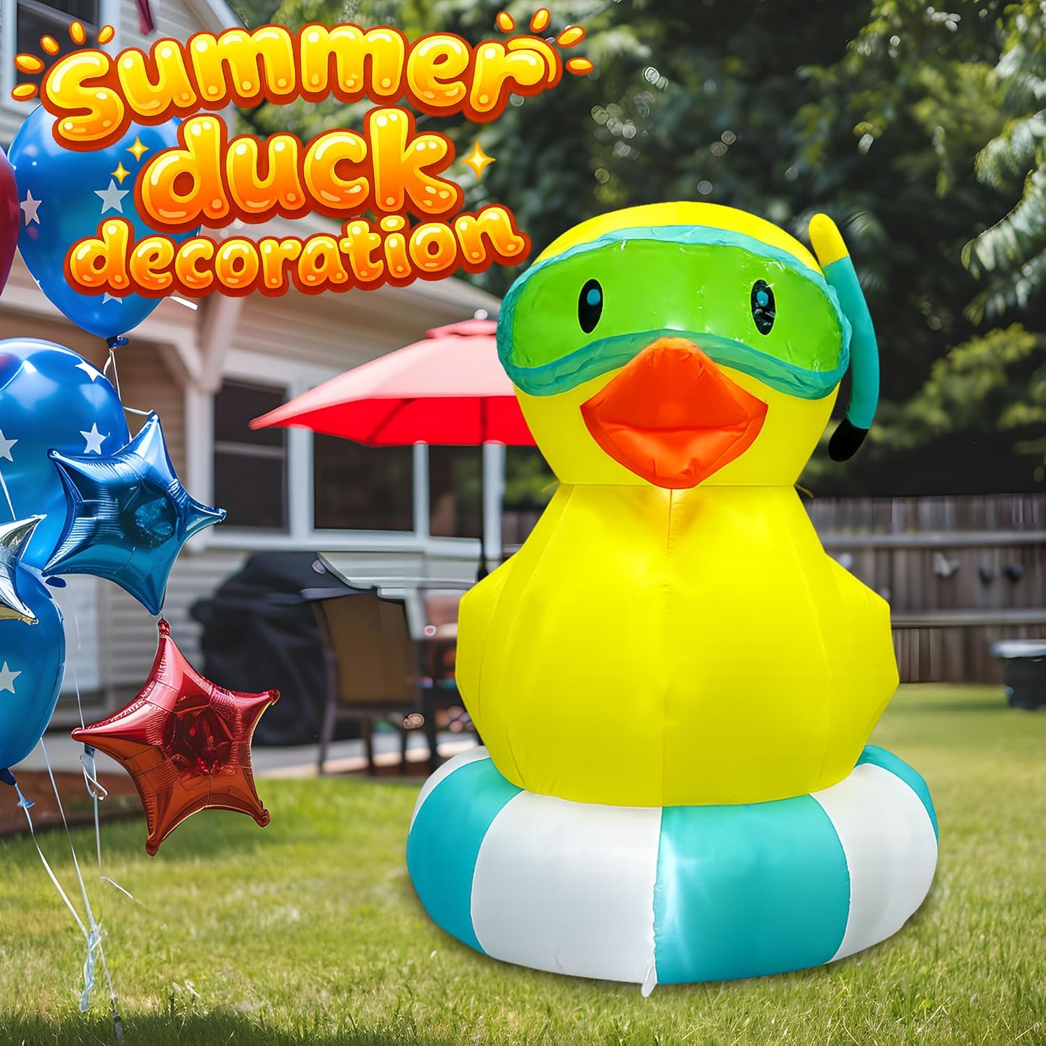 5ft Summer Inflatable Swimming Pool Duck Decorations LED Blow Up Outdoor Decoration Pool Party Favors for Beach Party Decor Tropical Yard Lawn Garden Supplies