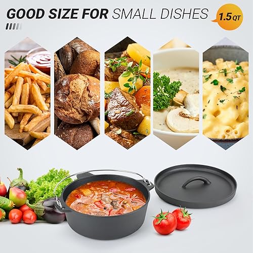 Miniatura 4 de Olla de horno holandés de hierro fundido con tapa, para platos pequeños, guarniciones, juego de utensilios de cocina de camping, barbacoa, asador de