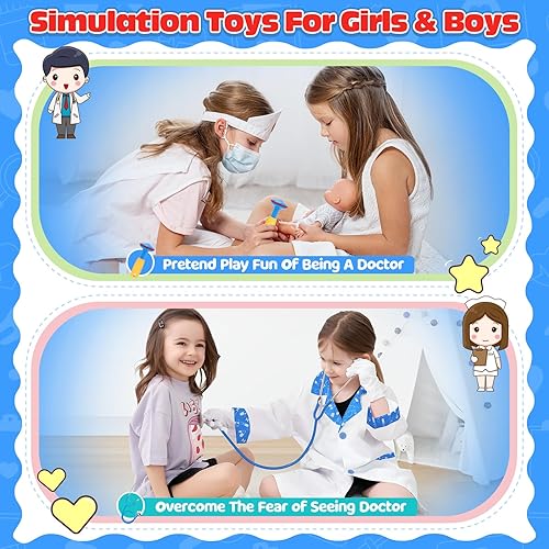 Miniatura 7 de Kit de doctor para niños, kit de doctores rosa para niños, 22 piezas, regalo de juego de doctor para niños, juego de juguetes médicos con juego de