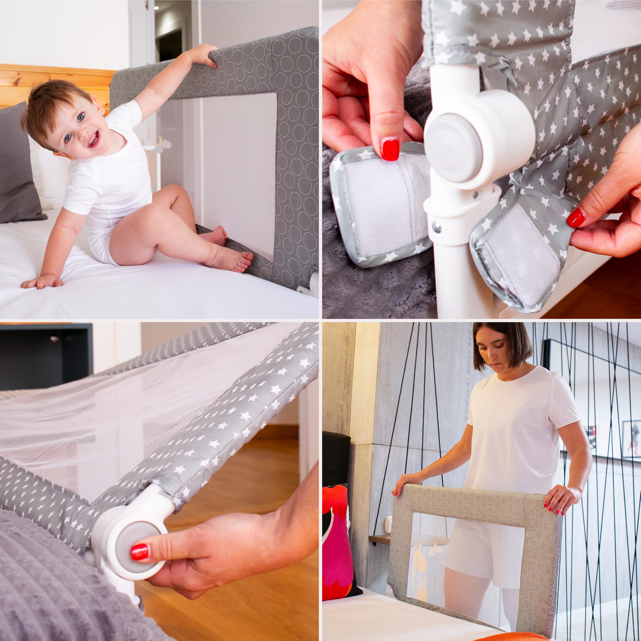 Interbaby Bettgitter Rausfallschutz 90 cm klappbar | Bettschutzgitter Baby Kinder 18 Monate–5 Jahre | Rausfallschutz Bett Kinderbett Elternbett | Ausziehbett, Netzgewebe, Schutzgitter | Sternmodel