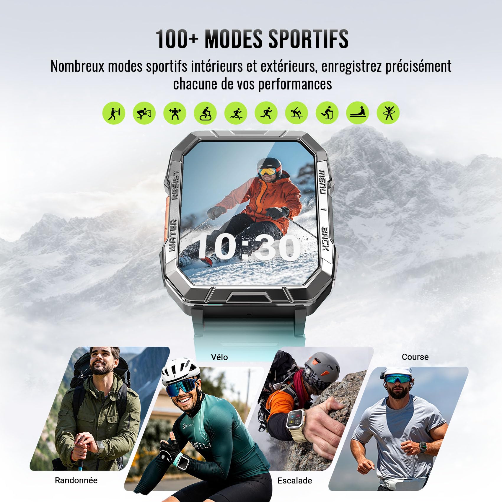 Blackview Montre Connectée Homme Militaire, Torche LED SOS & Boussole, 100j d'autonomie 960mAh, Appel Bluetooth, Podomètre, Suivi Santé 24h, 120+ modes sport, IP68, antichoc, iOS & Android compatibles