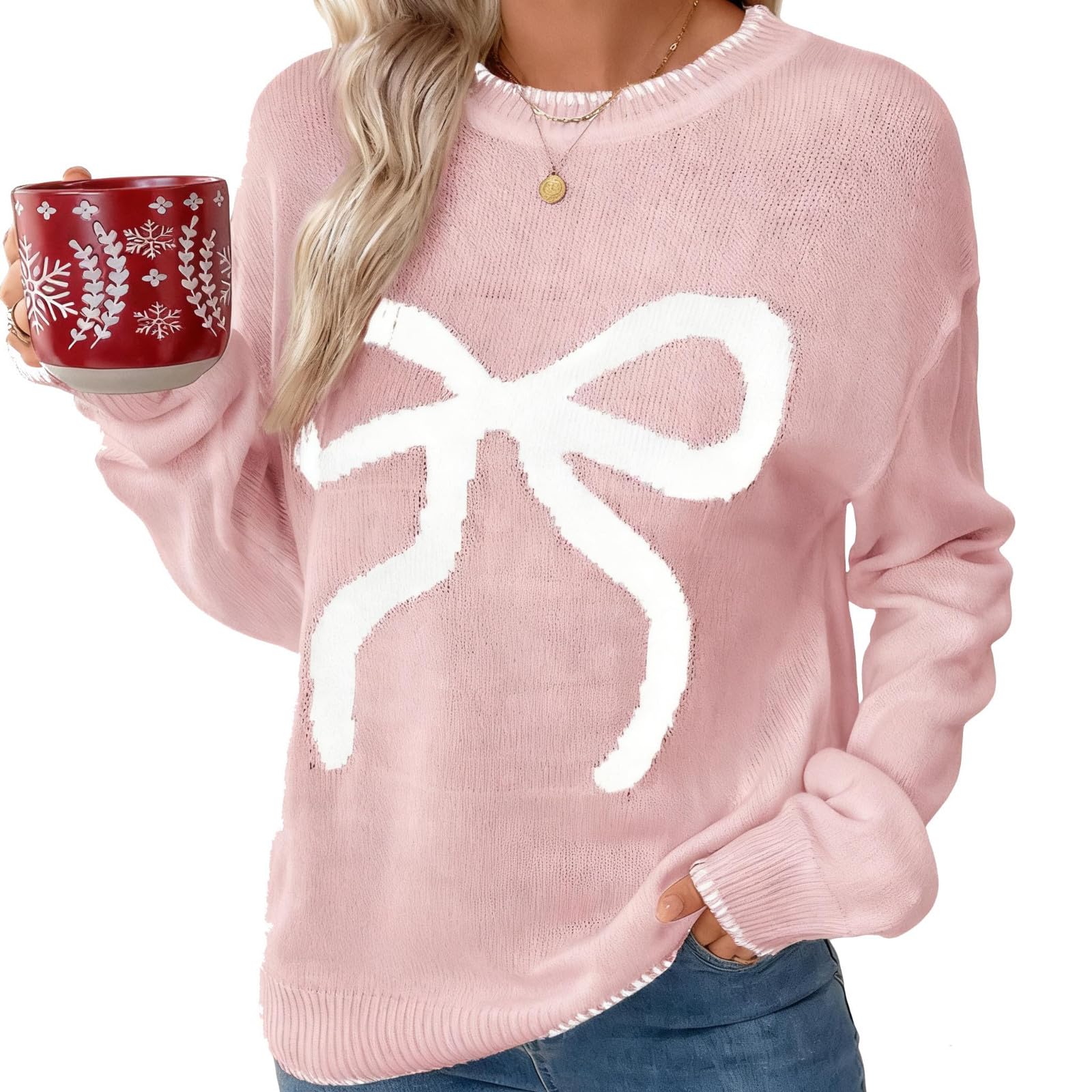 Sweaters for Women Fall Crewneck Color Block Shirts Long Sleeve Ribbed Knit Pullover Sweater Dressy Casual Bow Tops