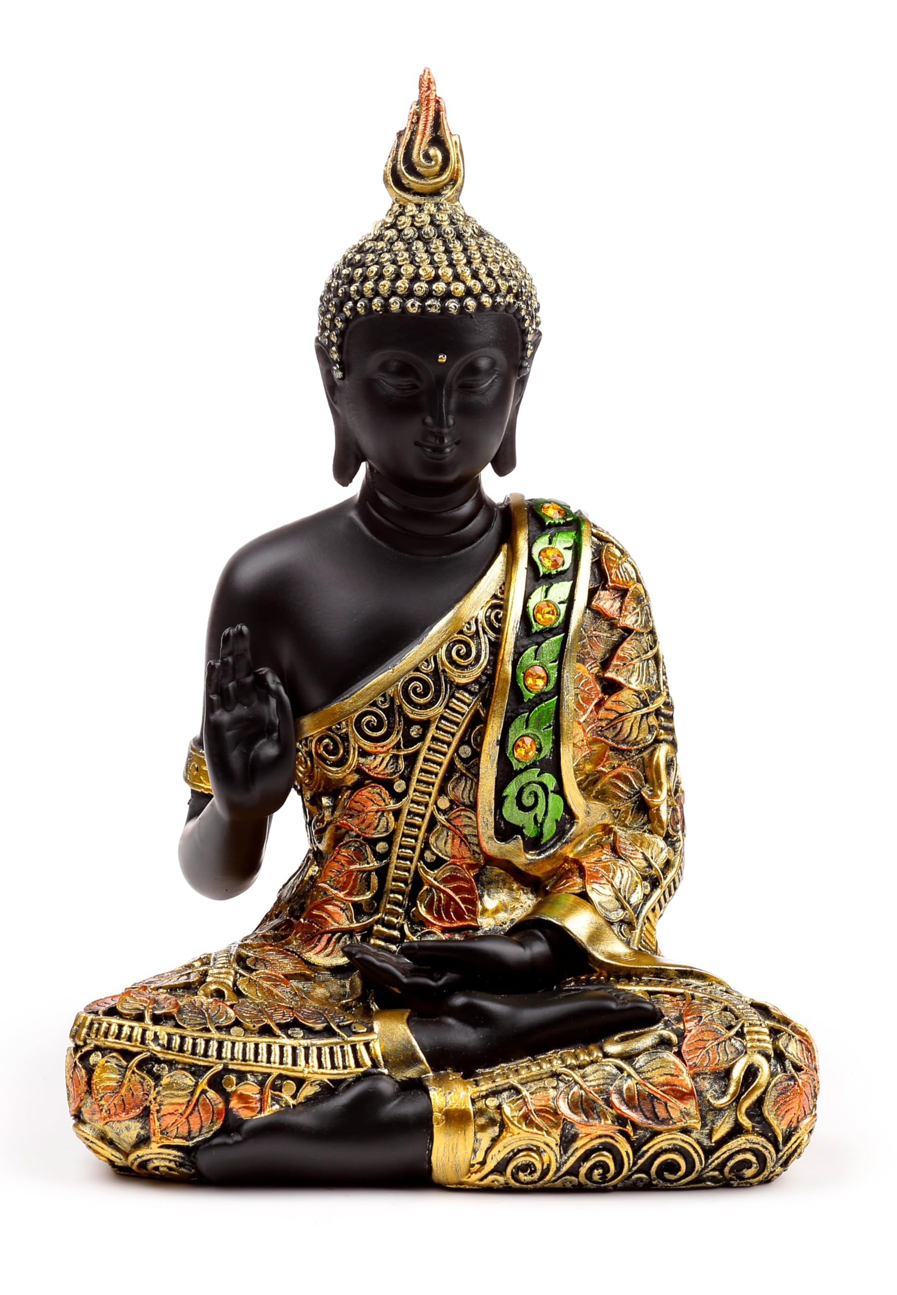 Puckator Black & Orange Gold Thai Buddha Mediation - Cute Room Decor - Aesthetic Feng Shui Meditation Accessories - Garden Ornaments - Shelf Desk Decorations - Mindfulness Home Gifts - Statues