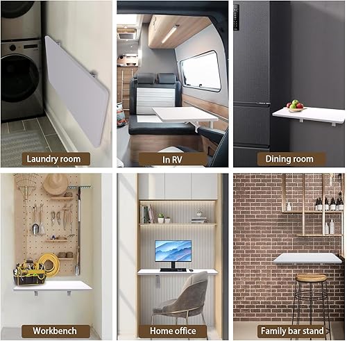 Miniatura 14 de MM MELISEN Mesa plegable montada en la pared, de madera blanca de 37.4 x 21.6 pulgadas, ahorro de espacio, para lavandería, cocina, dormitorio. Se