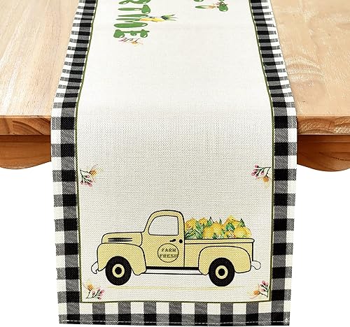 Miniatura 1 de Camino de mesa Sweet Summer Lemon CamionBuffalo Plaid Dresser para decoración de temporada, vacaciones, primavera, fiesta, 13 x 72 pulgadas