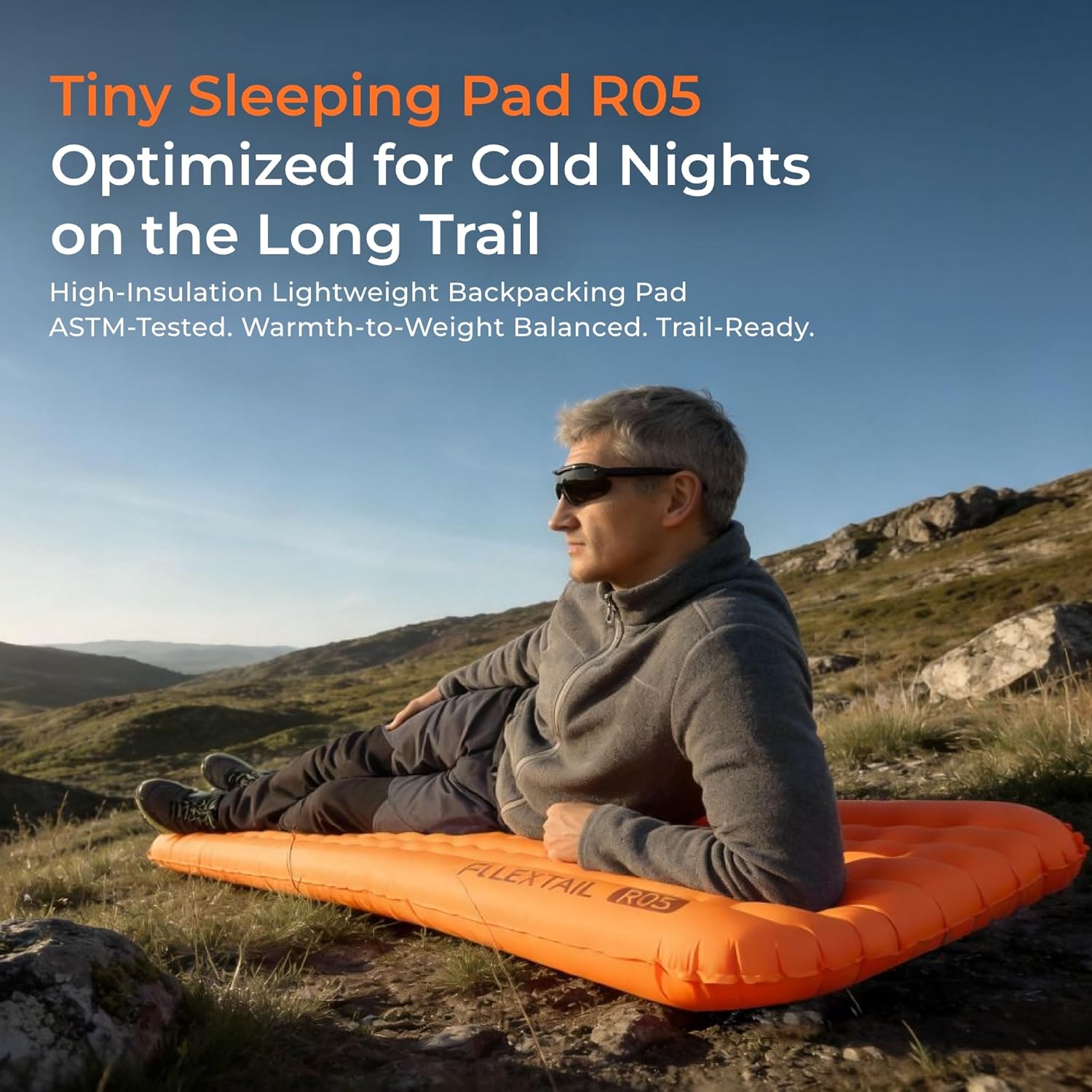 FLEXTAILGEAR Ultralight Backpacking Sleeping Pad with 5.6 R-Value, Insulated Camping Pad, 4 in Thick 77 in Long Inflatable Sleeping Mat, 19.6 oz Lightweight Compact Pad for Backpacking & Hiking