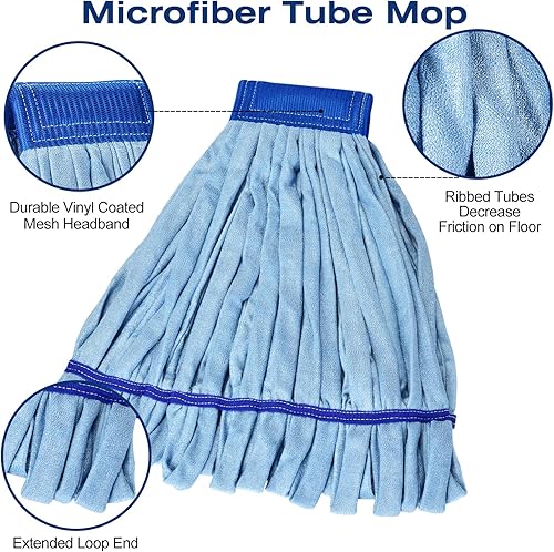 Miniatura 2 de Matthew - Trapeador de tubo de microfibra de limpieza (grande, azul, paquete de 3 unidades), repuesto de cabezal de trapeador resistente, excelente