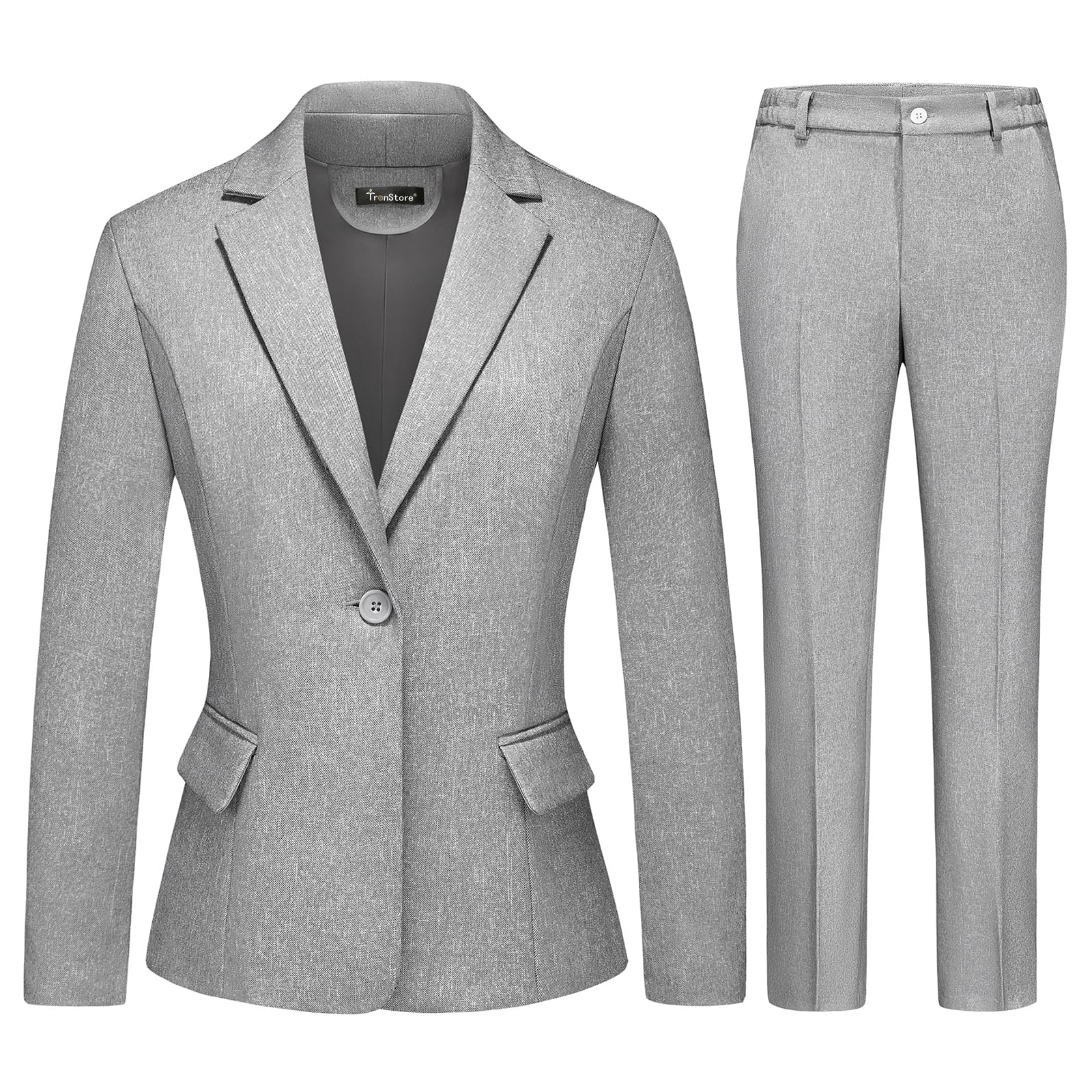 TRONSTORE Women's Business Solid Suit 2 Piece Slim Fit Classic Blazer Pants Set for Women Formal Office