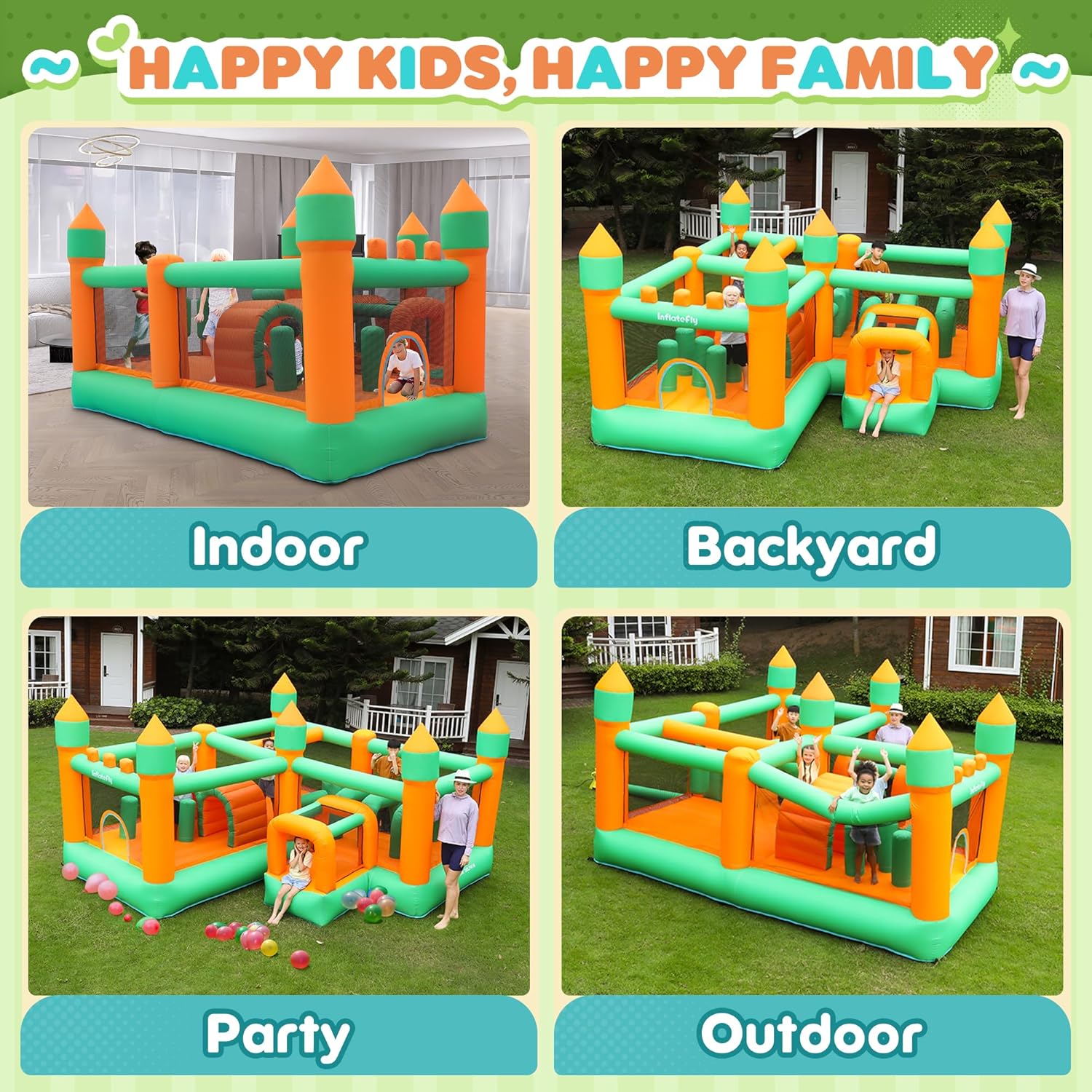 Inflatable Bounce House, 8 in 1 Obstacle Bounce House with 750W Blower, Jumping, Crawling, Punching Bag, Crawl Tunnel, Obstacle Posts for Kids Outdoor Indoor