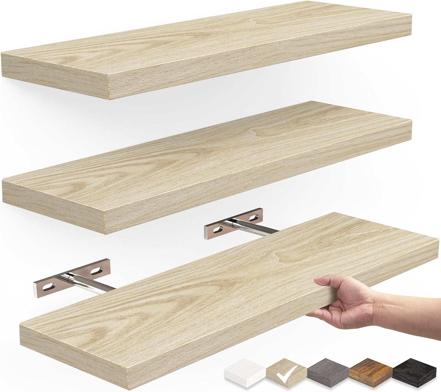 Amazon.com: BAYKA Rustic Wood Floating Shelves, Wall Mounted, Set of 3 ...