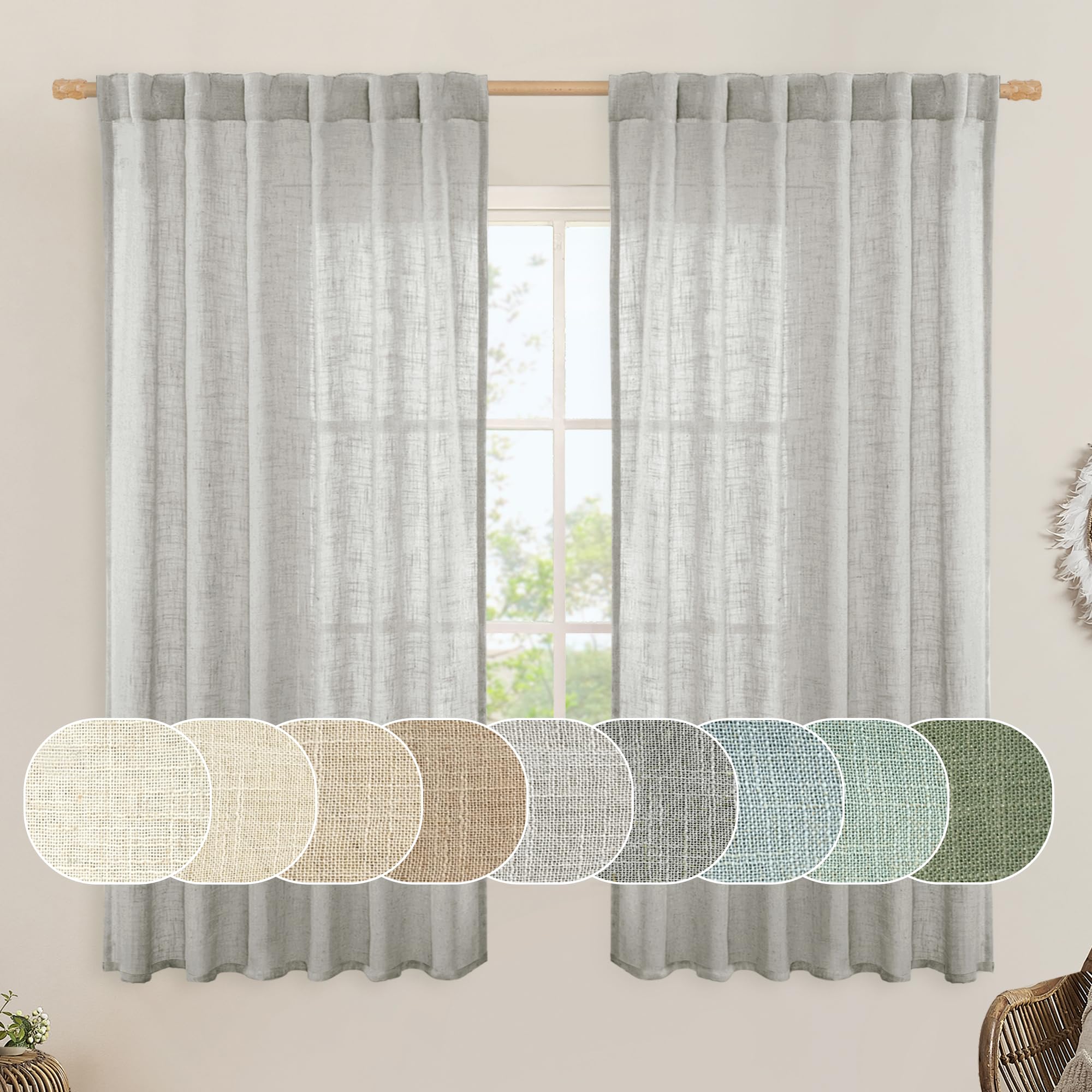 LAMIT Faux Linen Curtains 63 inches Long for Bedroom, Back Tab and Rod Pocket Thick Linen Drapes Light Filtering Semi Sheer Window Curtains for Living Room, 2 Panels (52 x 63 Inch, Light Grey) โ image 1