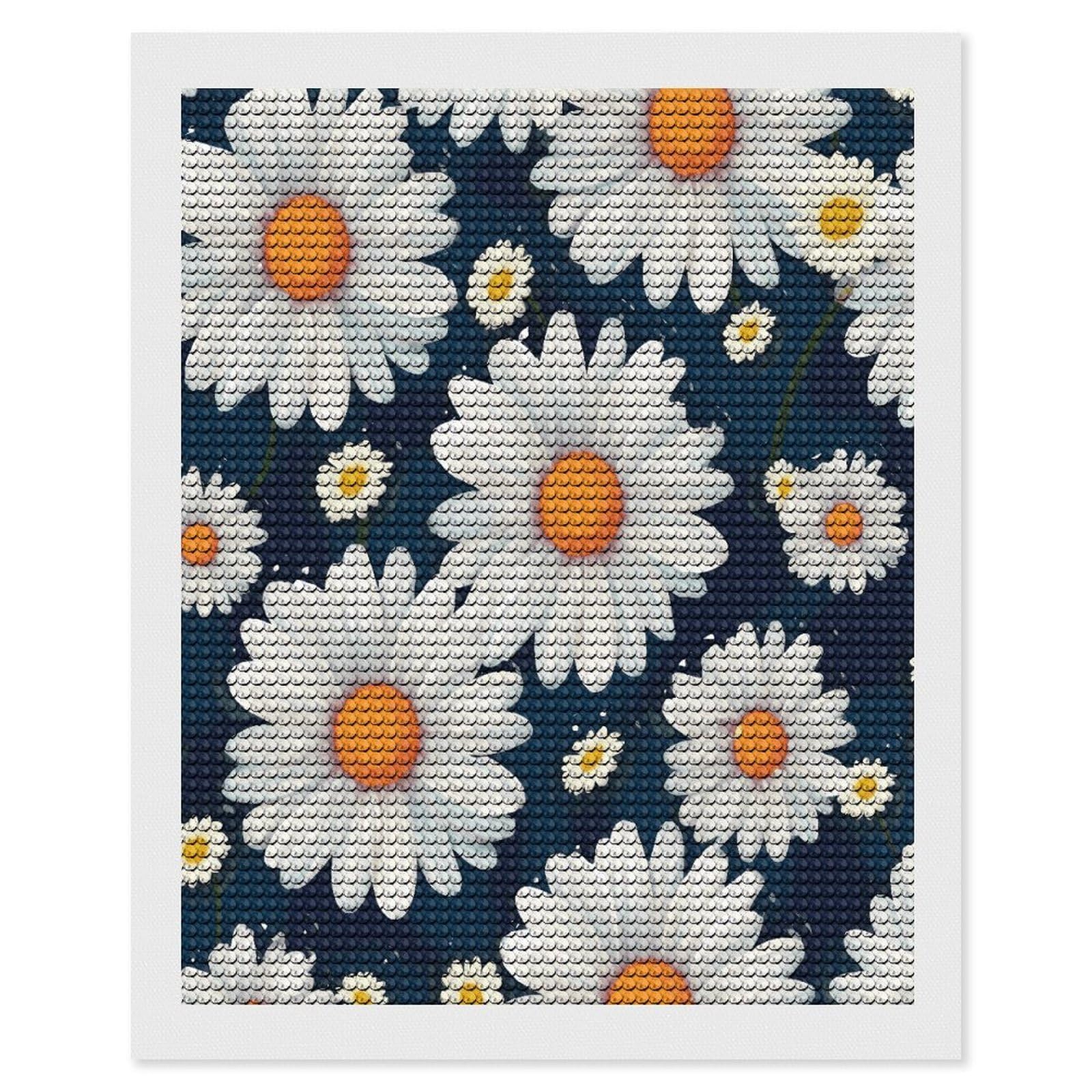 Daisy Pattern Diamond Art Kits for Adult Round Full Drill Diamond Dots Paintings for Beginner Picture Art DIY Diamond Painting Kits 5D Diamond Art Painting for Home Wall Decor 16"x20"
