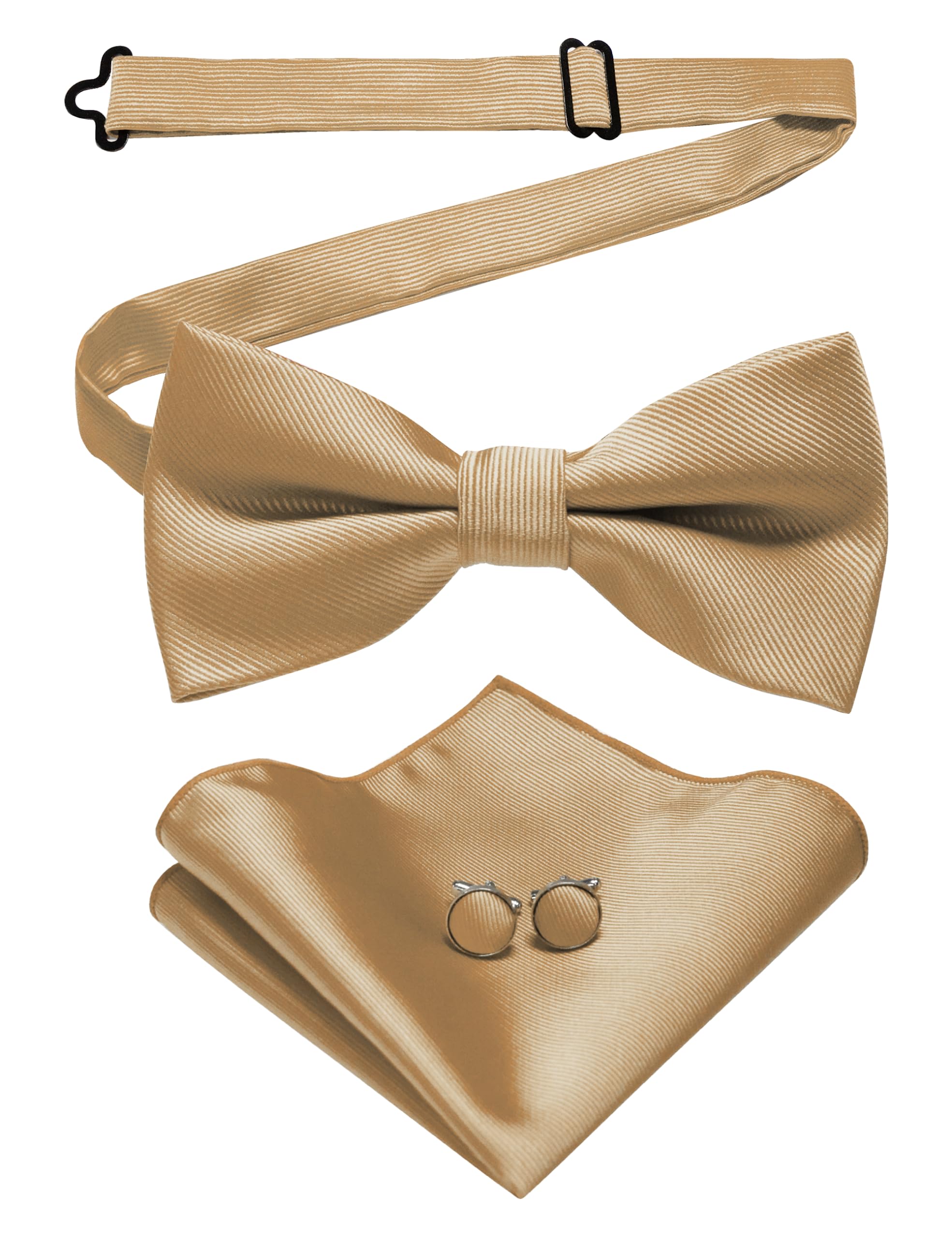 Jemygins Men's Gold Bow Tie Wedding Silk Bowtie And Pocket Square Hankerchief With Cufflinks Sets For (6)