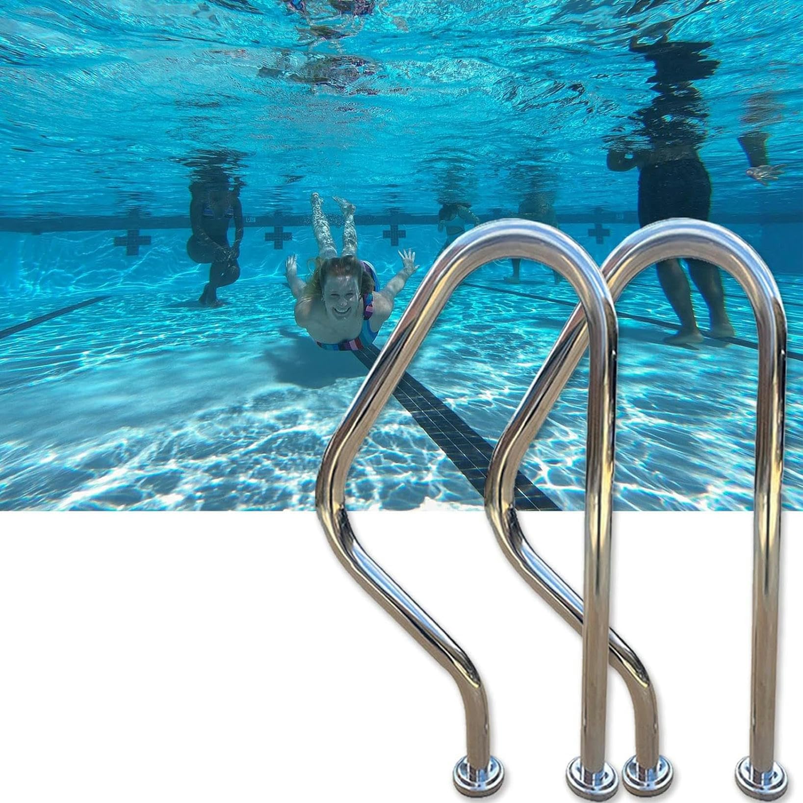 Swimming Pool Safety Hand Rail Swimming Pool Handrail, Pool Handrails Railing,304 Stainless Steel, Silver, Curved Spa Hand Grab Bar, 31.5 X 18.5 Inches Pool Hand Rail,200KG Load Capacity