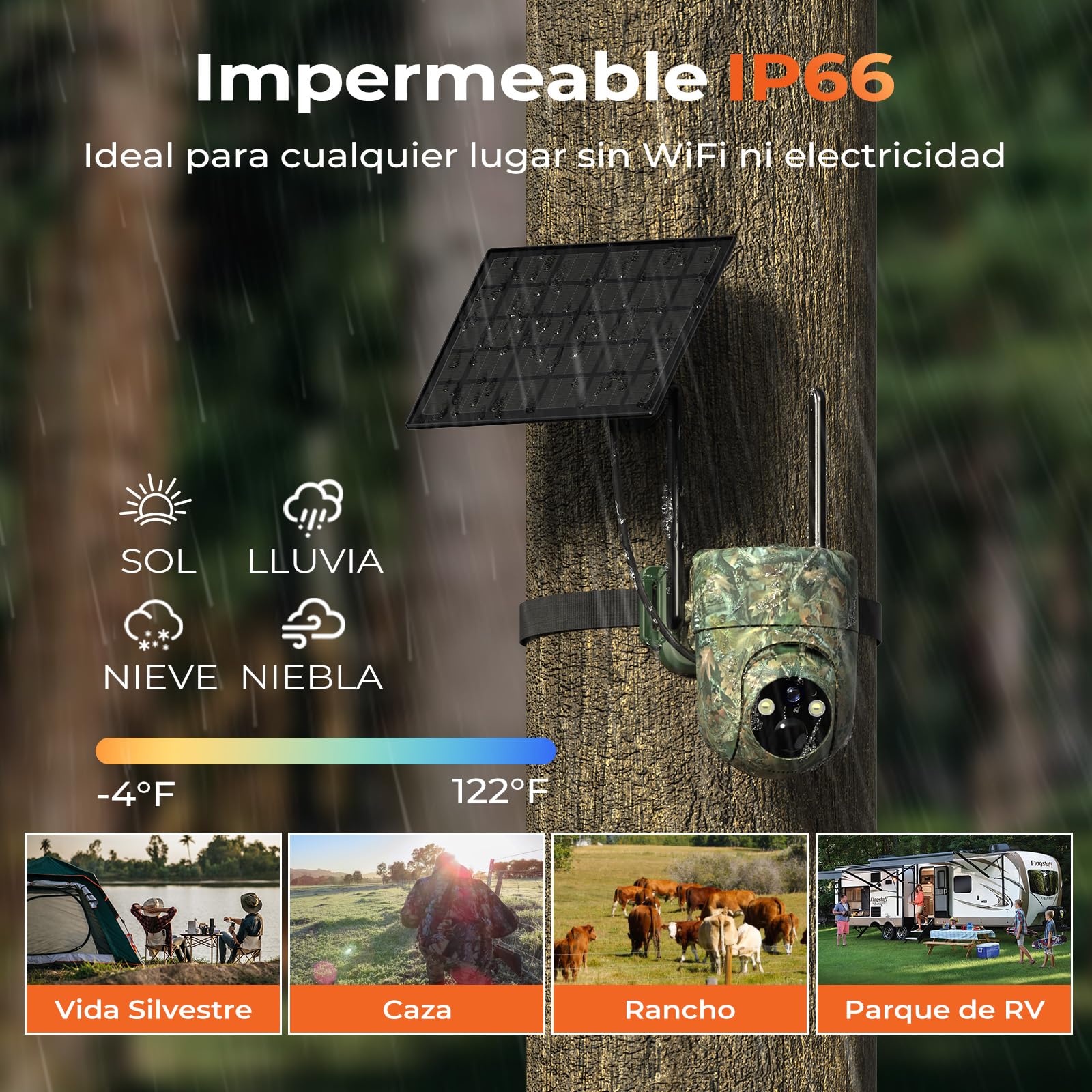 SEHMUA 4G Cámara Vigilancia Exterior con SIM, Camara Fototrampeo 4G Solar sin WiFi, 2K Camara Caza con Tarjeta Sim, Detección Humana PIR, Visión Nocturna, IP66, PTZ 355°/90°, Audio de Dos Vías