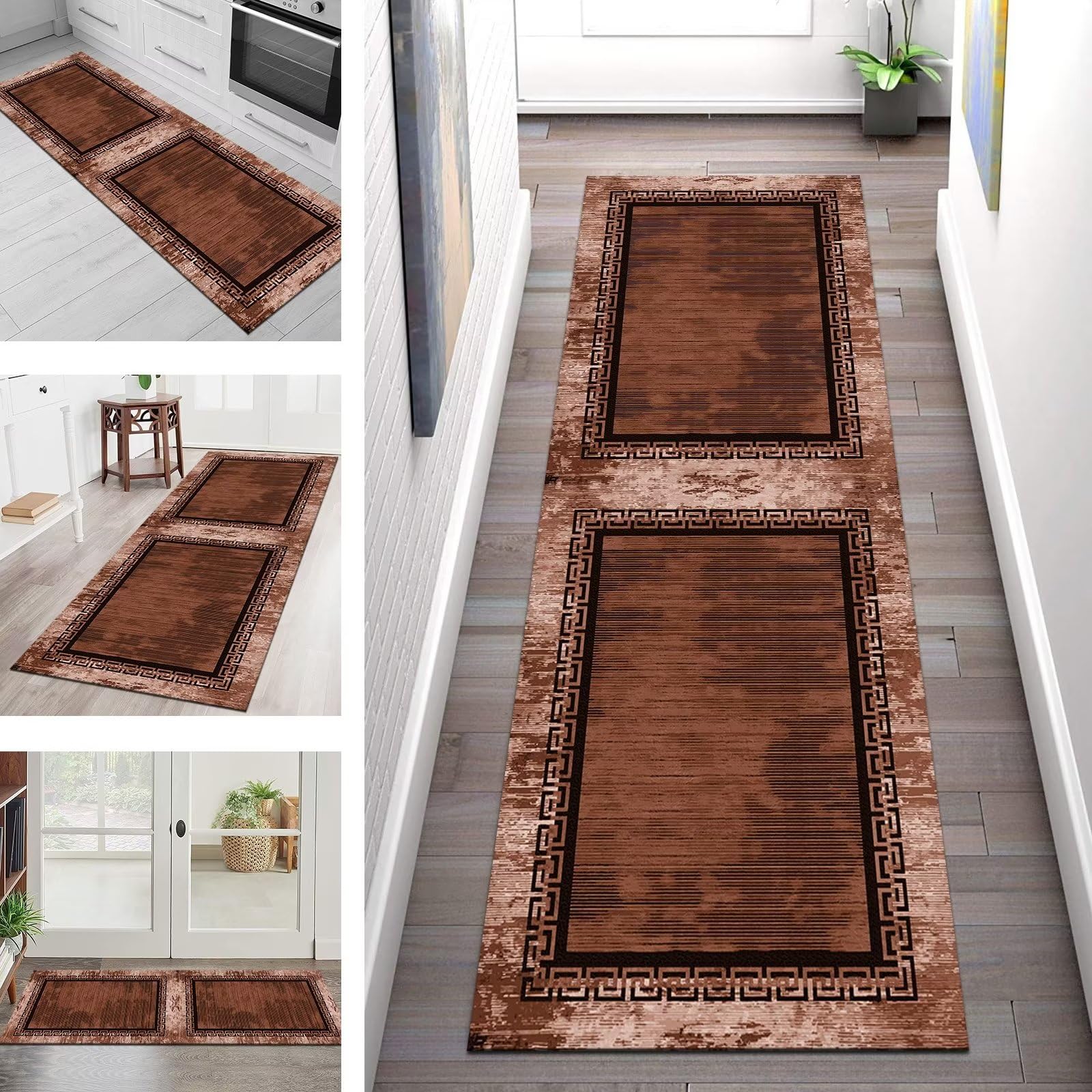 Teppich Läufer Flur Küche rutschfest waschbar Teppichläufer Lang 80X100CM Braun Abstrakt Muster Küchenläufer Meterware Korridor Tepiche Kücheteppich Schlafzimmer Wohnzimmer Flurmatten Breit 40-120cm