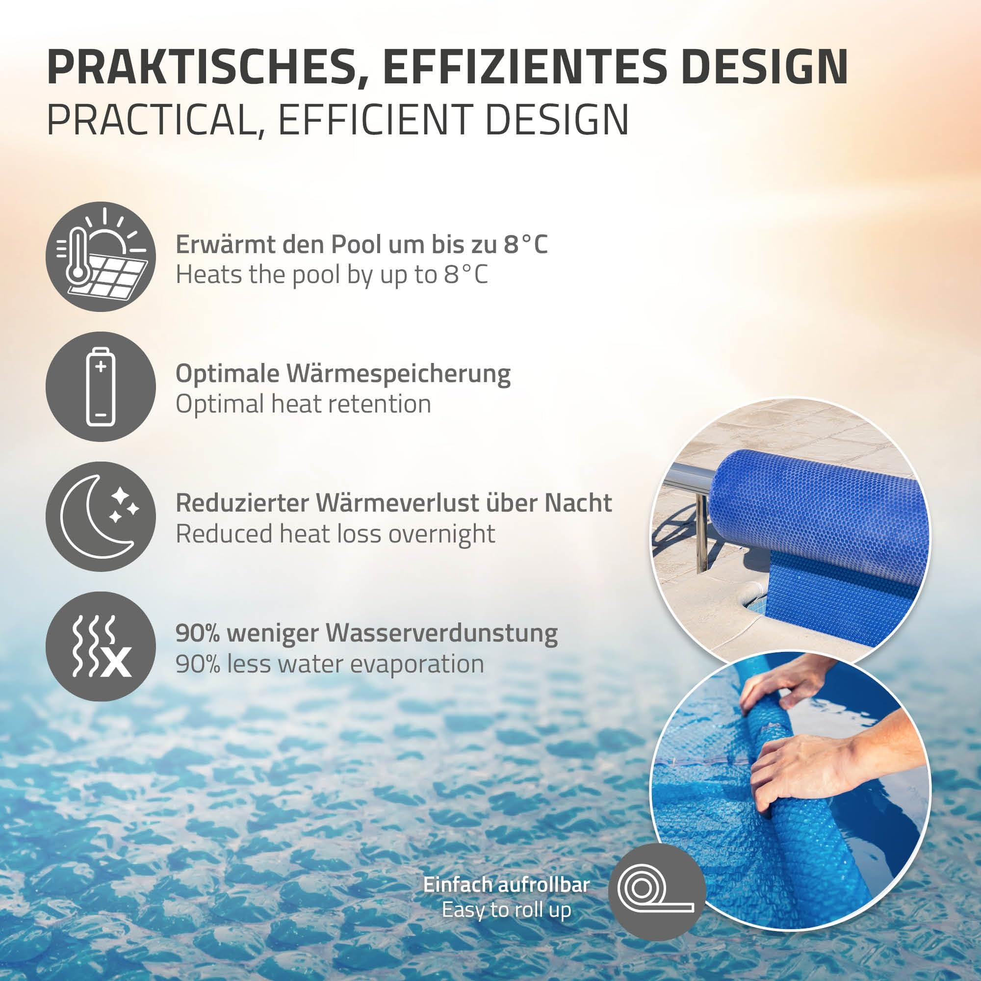 ECD Germany Folia solarna do basenu prostokatny 800x400cm niebieska pokrywa termiczna 120µm mata grzewcza izolacyjna przycinana oslona basenowa do podgrzewania wody utrzymanie ciepla energooszczedna