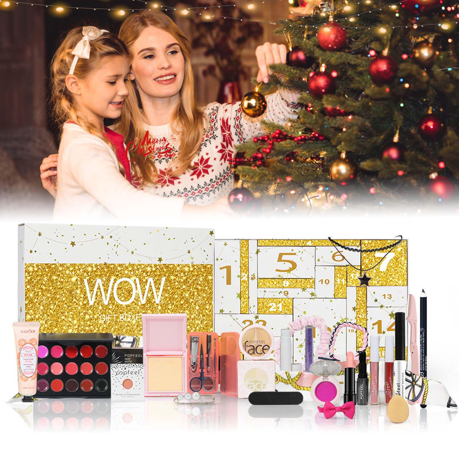 EONFAVE Beauty kalendarz adwentowy 2025, 24 sztuki, zestaw do makijażu, kalendarz adwentowy 2025, dla kobiet, zestaw do makijażu dla najlepszego zestawu prezentowego, ekskluzywne kosmetyki, z kredką