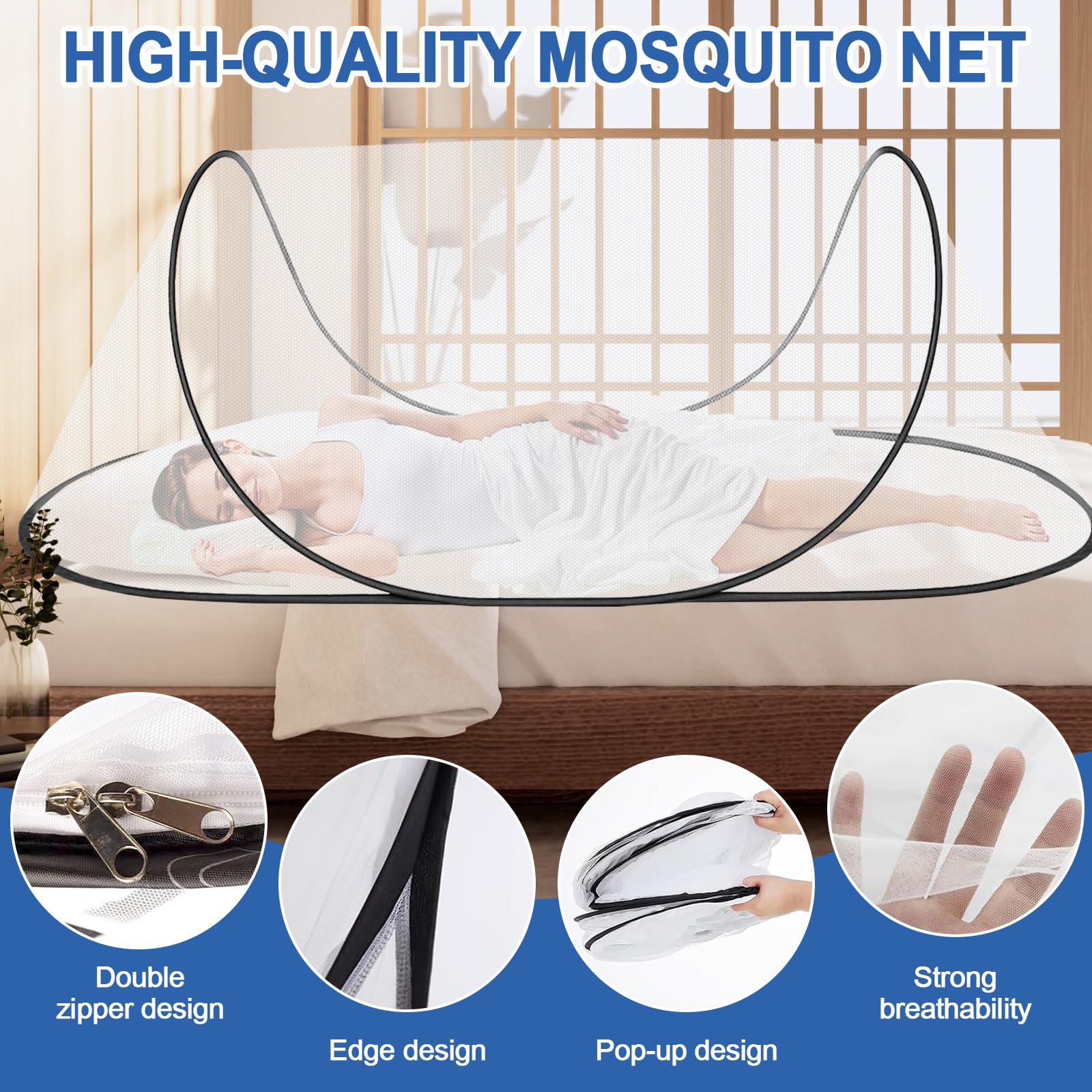 Moskitonetz Pop Up, 200 x 80 x 56 cm Faltbares Mückennetz, Tragbares Campingzelt, Familien Moskitonetz Bett für Bett, Camping, Reise, Indoor, Einfache und Tragbar