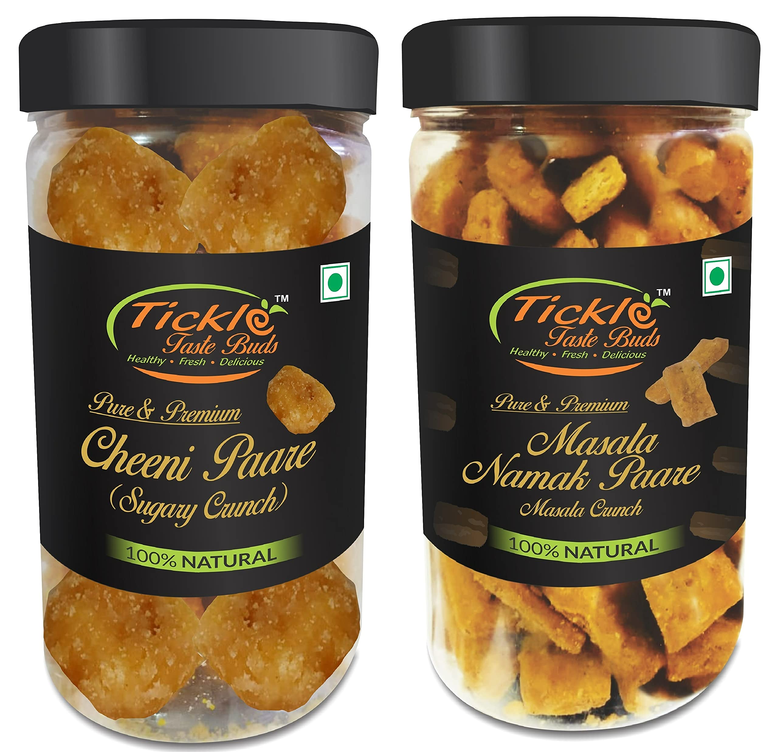 Tickle Taste Buds - Sweet Spicy Paare Combo - Shakkar Cheeni Pare & Masala Pare Jars, Traditional Punjabi Wedding Recipe, 700gms