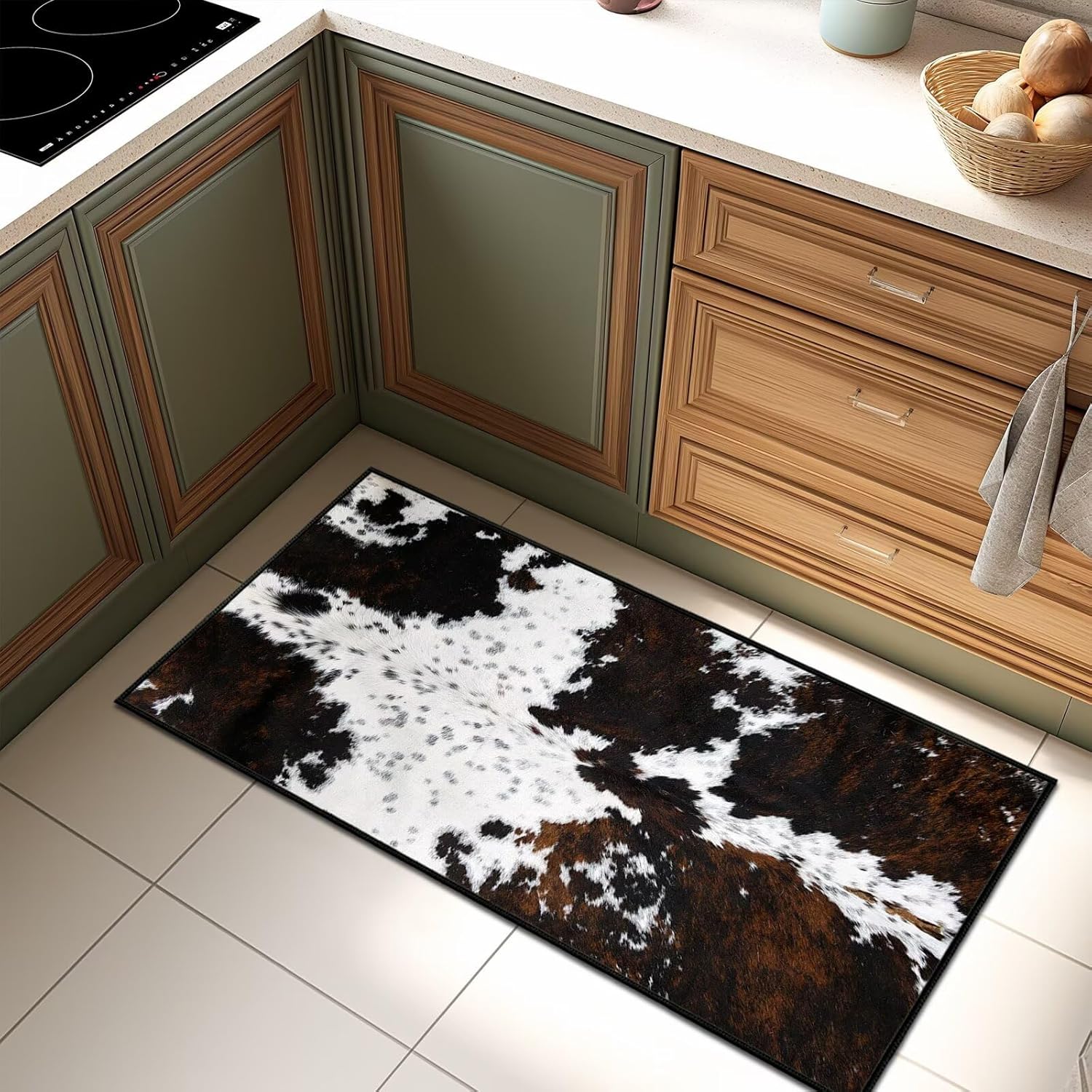 Cow Print Runner Rug 2x4 Rugs for Entryway,Western Kitchen Rug Washable Indoor Door Mat Non Slip Accent Throw Rugs Cowhide Area Carpet Runners for Hallway,Bedroom,Entrance,Laundry Floor Carpet