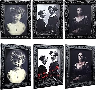 Abeillo Halloween Decorations 3D Changing Face Horror Moving Picture Gothic Portraits Frame, Scary Wall Decoration Picture Frame Halloween Party Decor for Haunted House Props (3 Pack)