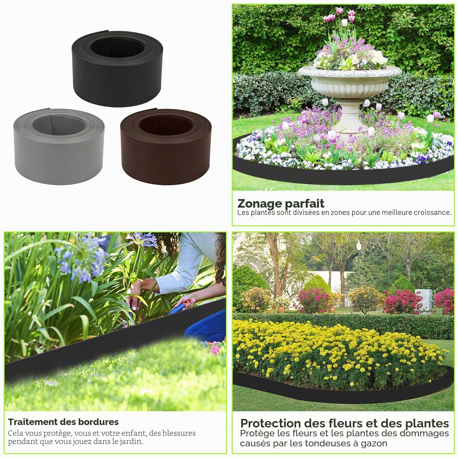 Randaco Bordure de jardin, marron, longueur : 25 m, hauteur : 14 cm, bord profilé, pour parterre, jardin, contre la propagation des racines, pour plus de beauté dans le jardin