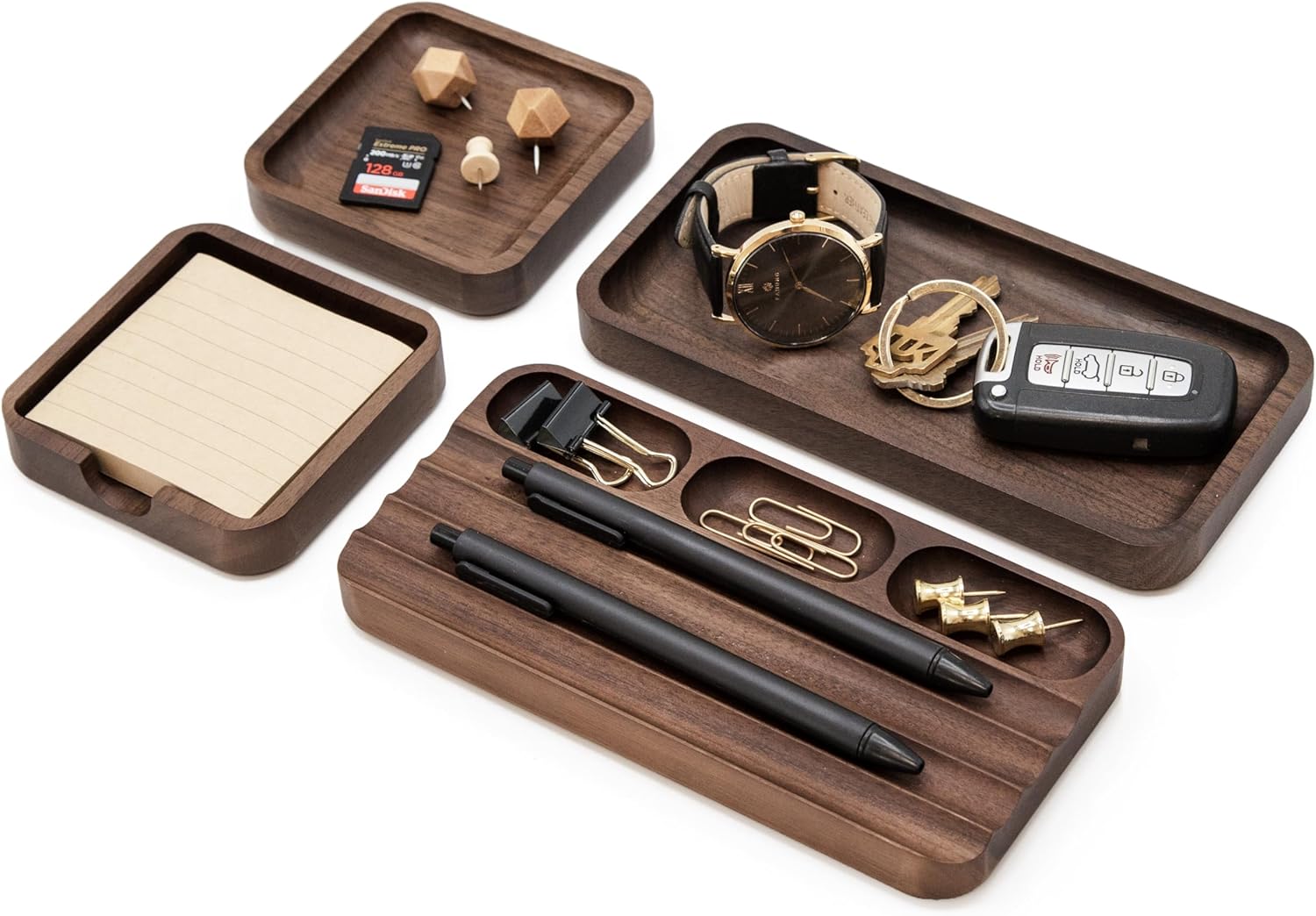 MUUJEE Wooden Desk Organization 4 Piece Set - for Desk Accessories Work Teacher Dad Wood Tray Work Minimalist Rustic