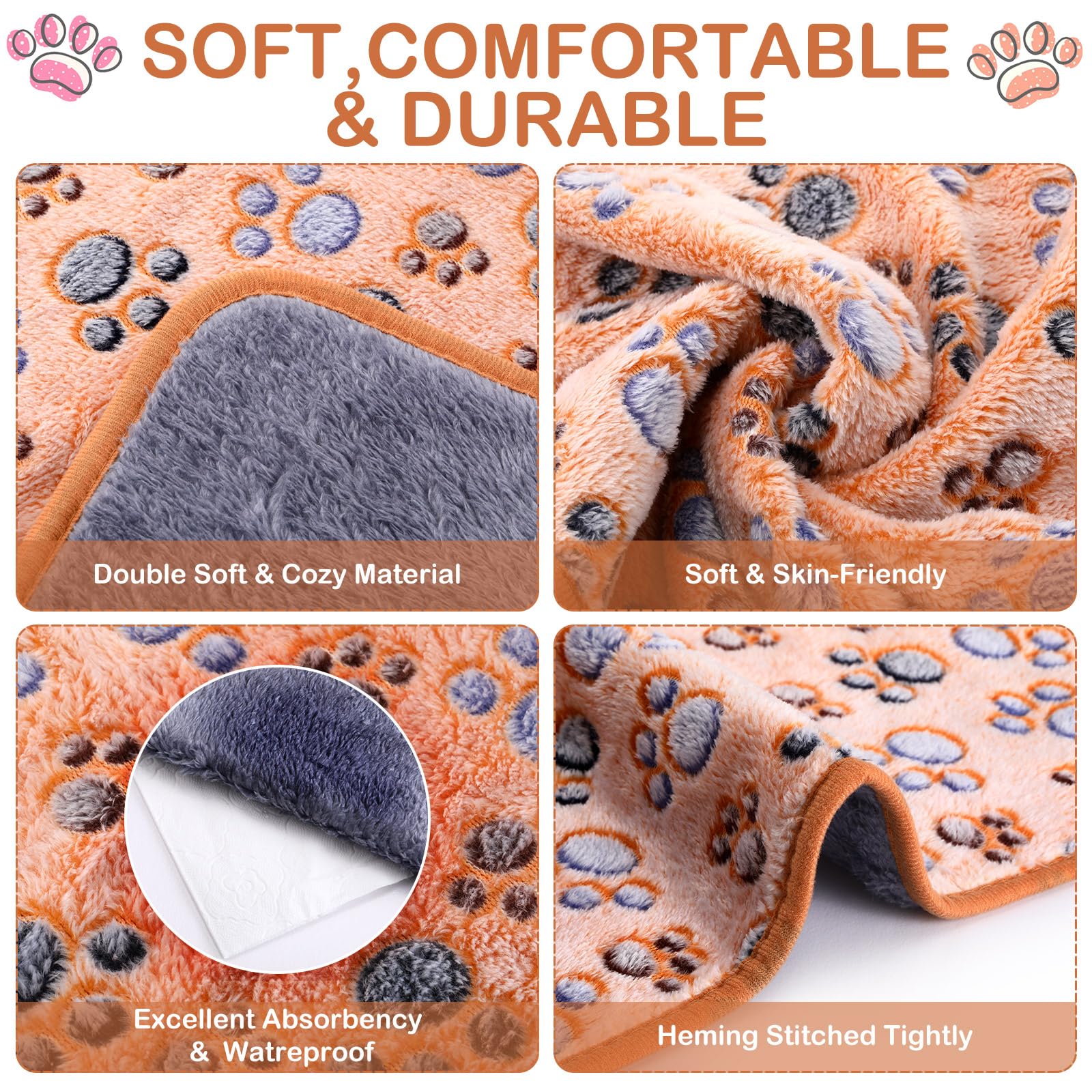 Tudomro Juego de 8 mantas absorbentes y lavables de forro polar de animales, impermeables, reutilizables, para orina de mascotas, para chinchilla, hámster, hurón (pata, 14 x 28 pulgadas)