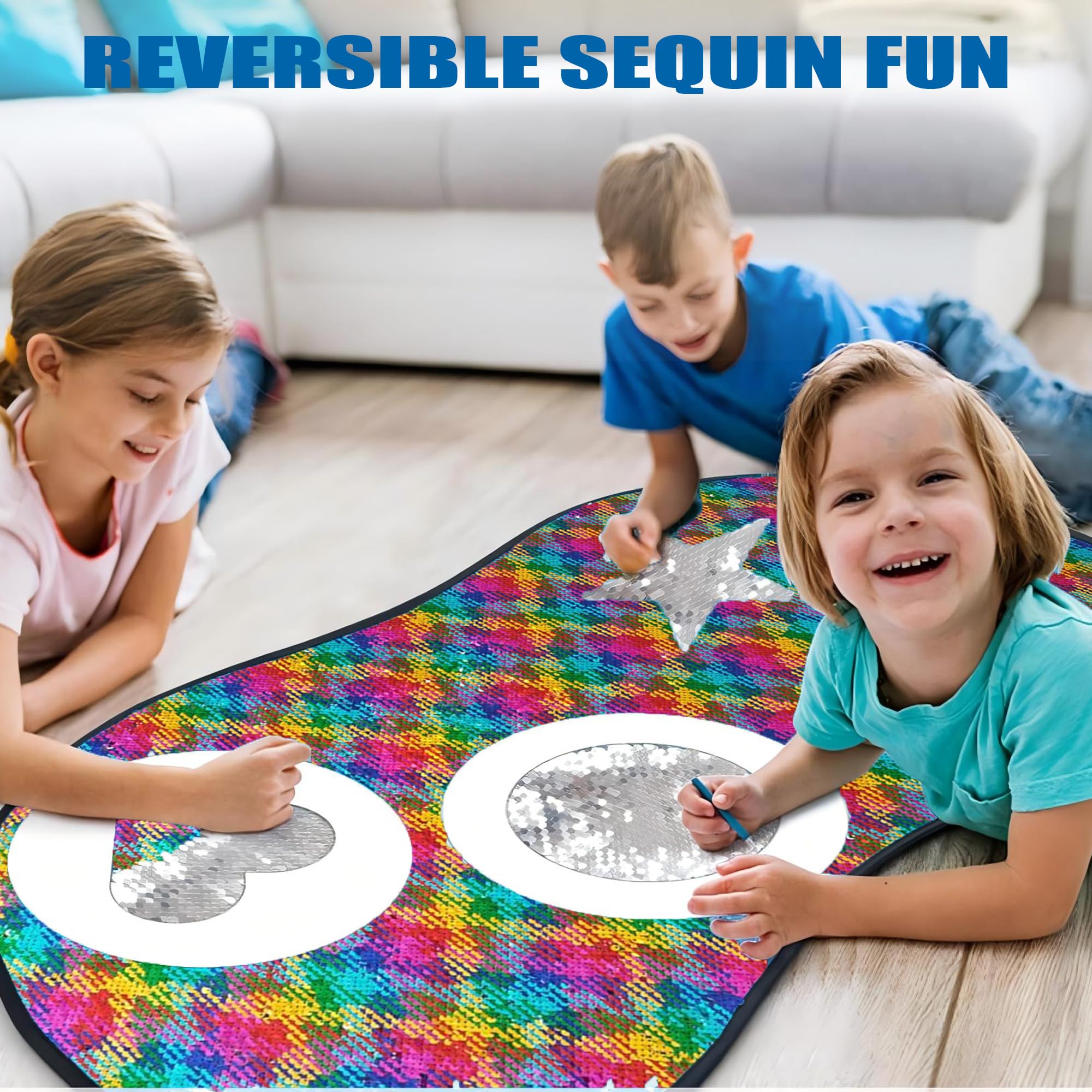 SZSMART Sensory Wall Panel Sensory Toys for Autism ADHD Sensory Mat Board with 6 Shape Stencils, Reversible Sequin Art for Kids Children Sensory-Room Play Classroom Decor DIY Decoration - Image 2