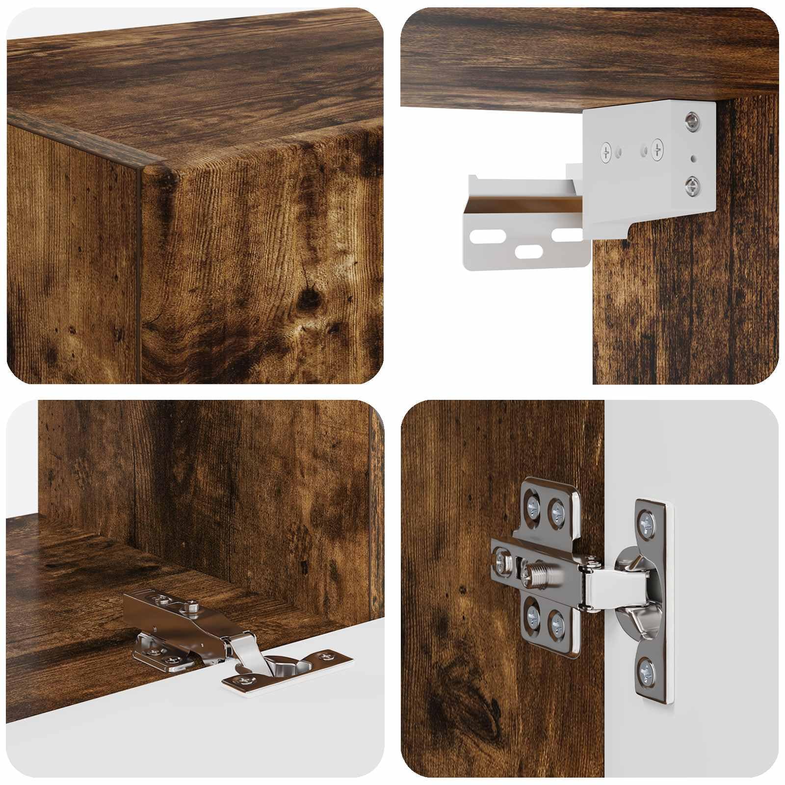 8-TLG. TV-Schrankset Wohnwand aus Holzwerkstoff, Geräucherte Eiche, Modernes Media-Center für Wohnzimmer, Wandregal-Set mit Stauraum für TV, Technik und Deko, 31x30x60cm & 60x31x29,5cm