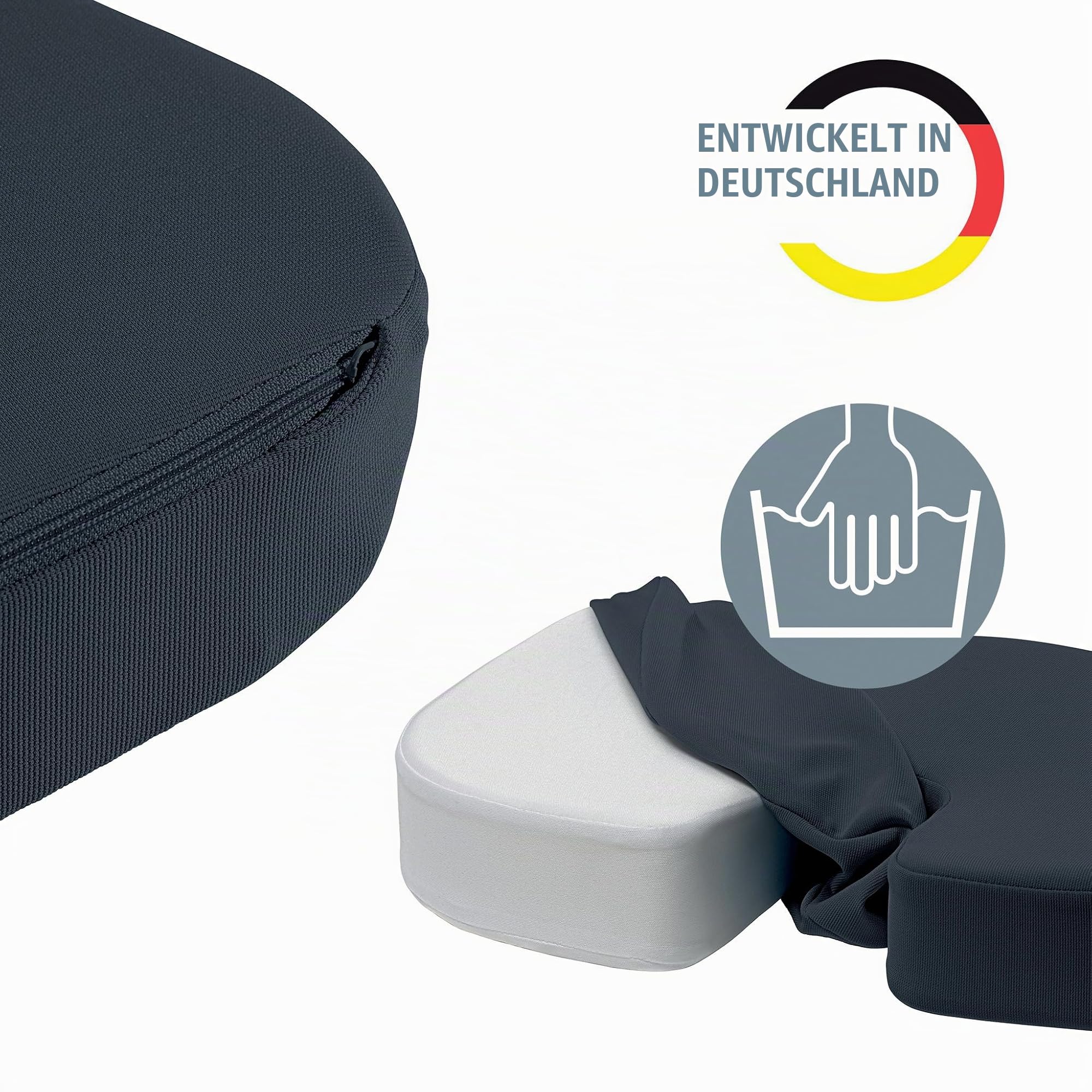 Leitz Sitzkissen, gepolsterte Stütze für Bürostuhl & Co., orthopädisches Sitzkissen, reduziert Nacken- & Rückenschmerzen, Stoffbezug mit Innenschaumstoff, IGR-zertifiziert, Ergo Cosy, Grau, 52840089