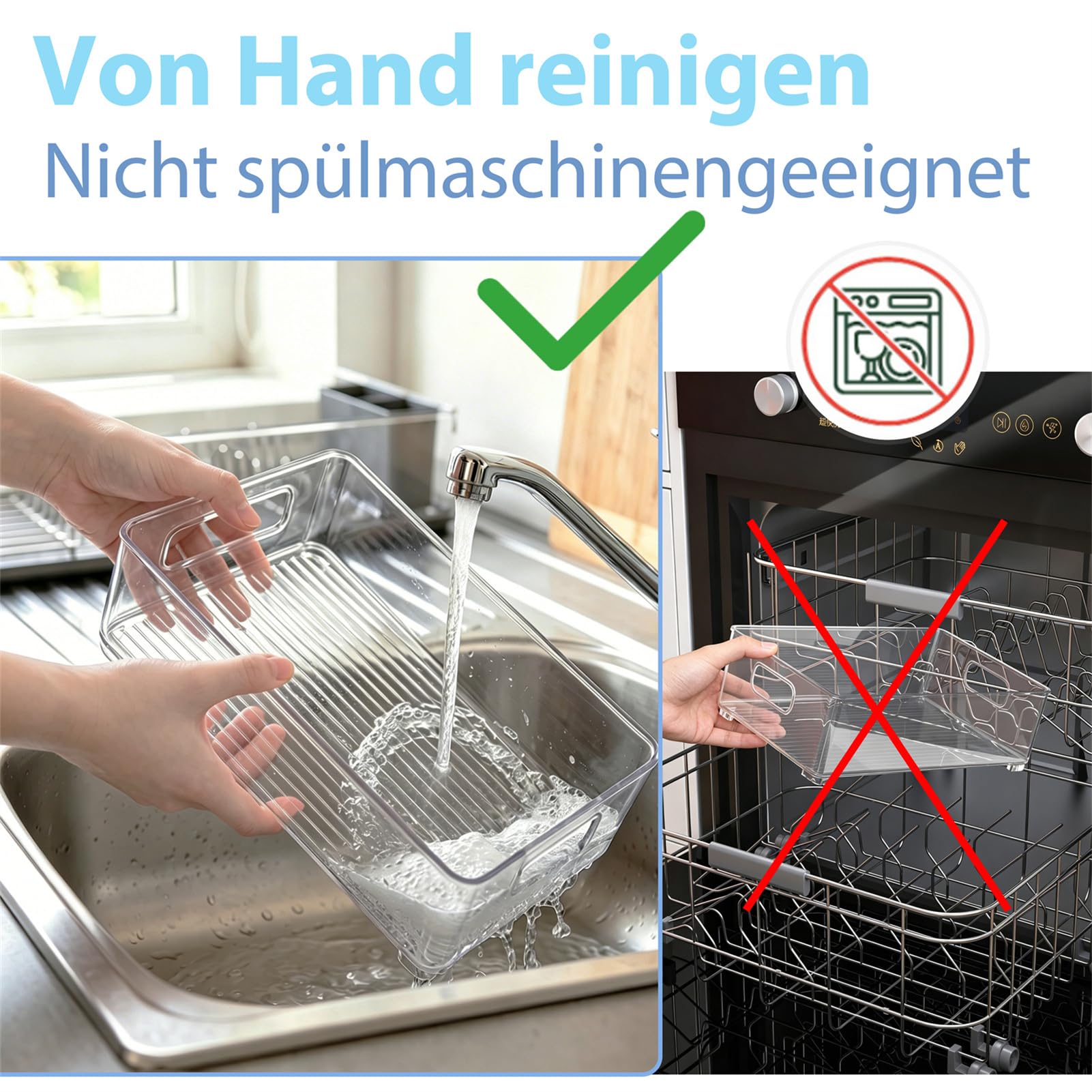 Famhap Kühlschrank Organizer Stapelbar 6 Stück | PET-Material, 3 Größen, Transparent Griffig, Rutschfest & Platzsparend für Küche Speisekammer Bad Büro