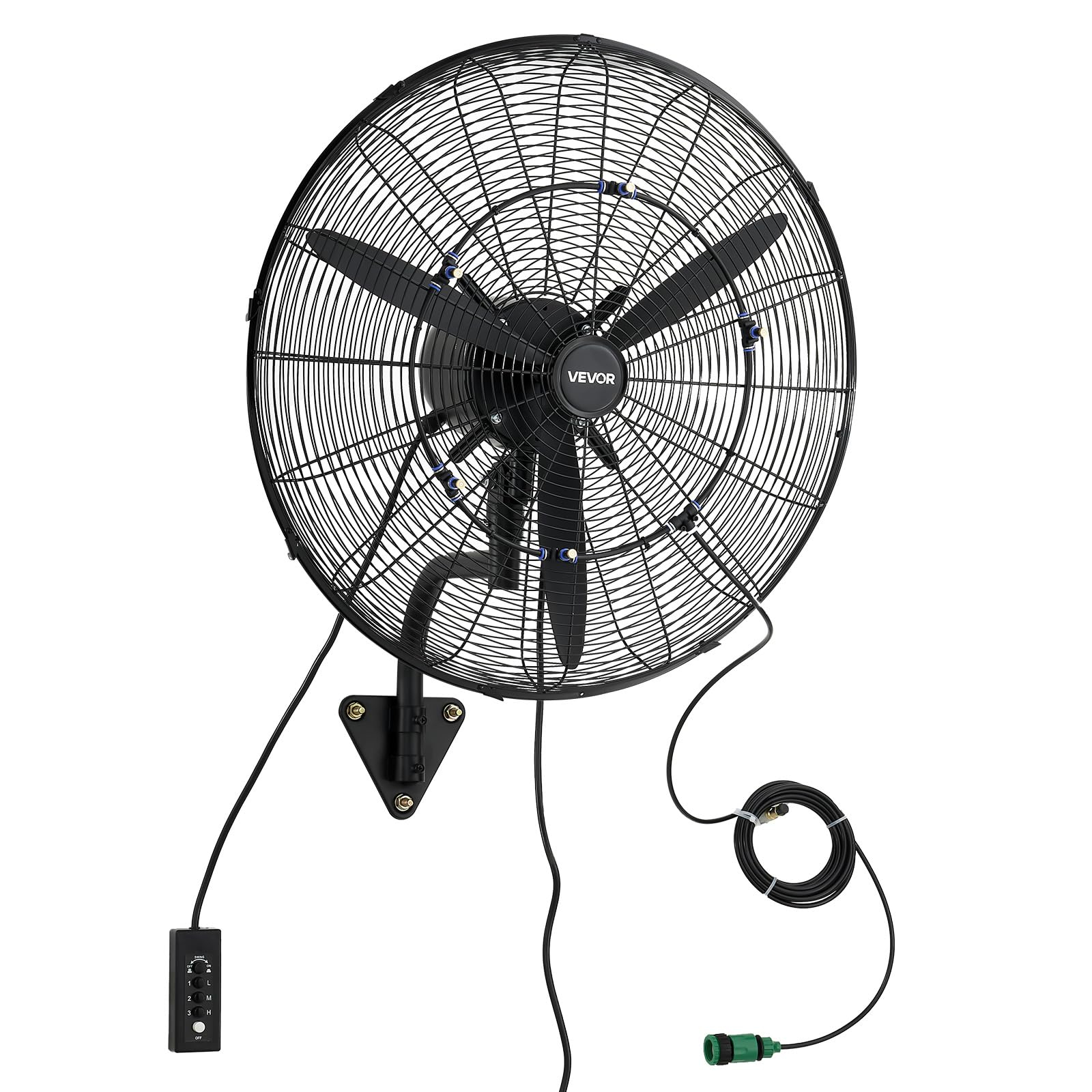 VEVOR Ventilador de Pared con 3 Velocidades, Nebulización, Motor de Cobre, IP44, Ángulo Ajustable, Ventilador Industrial Oscilante de Acero al Carbono para Exterior, Taller, Invernadero, Ganadería