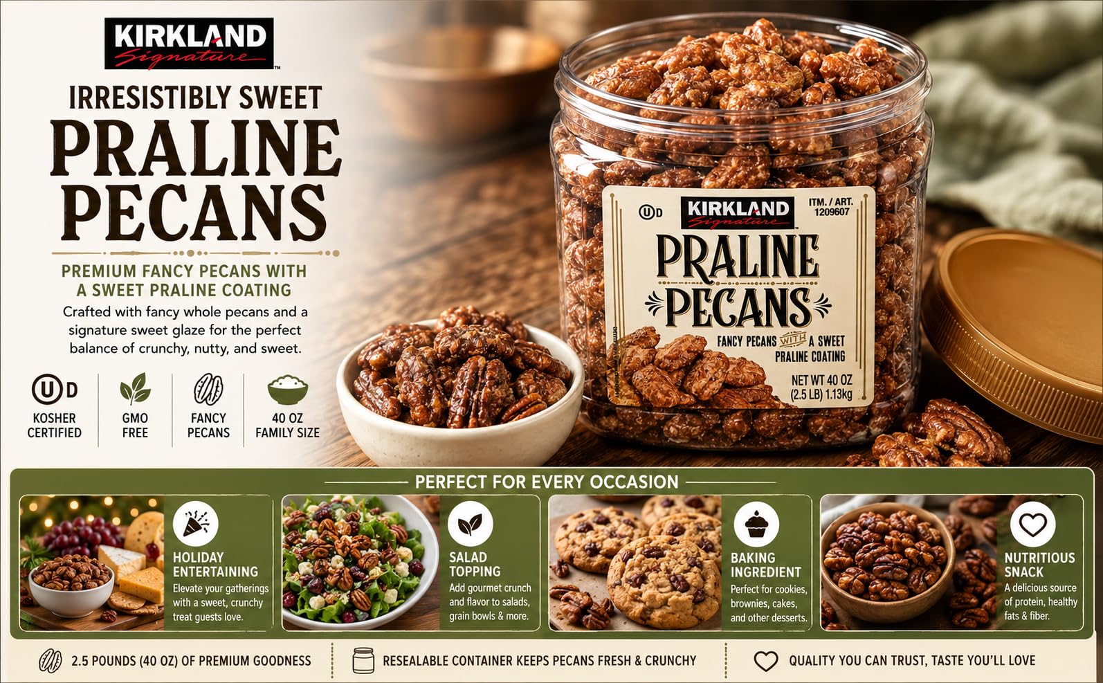 Kirkland Signature Praline Pecans, 40 oz