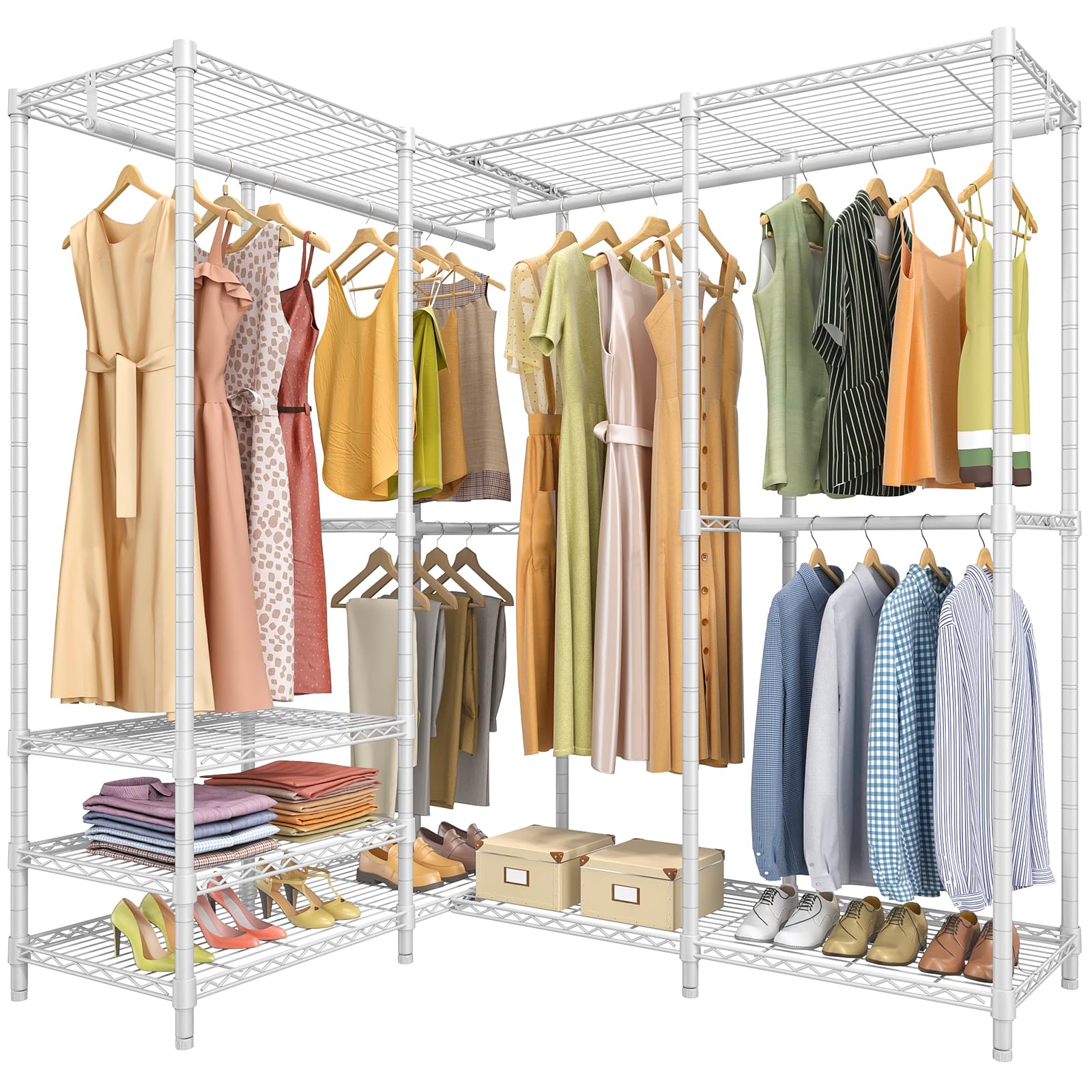 VIPEK L40 Plus Garment Rack L Shaped Clothes Rack for Corner, Freestanding Portable Wardrobe Closet Heavy Duty Clothing Rack for Hanging Clothes, 60.6"L x 45"W x 76.4"H, Load Capacity 1300LBS, White