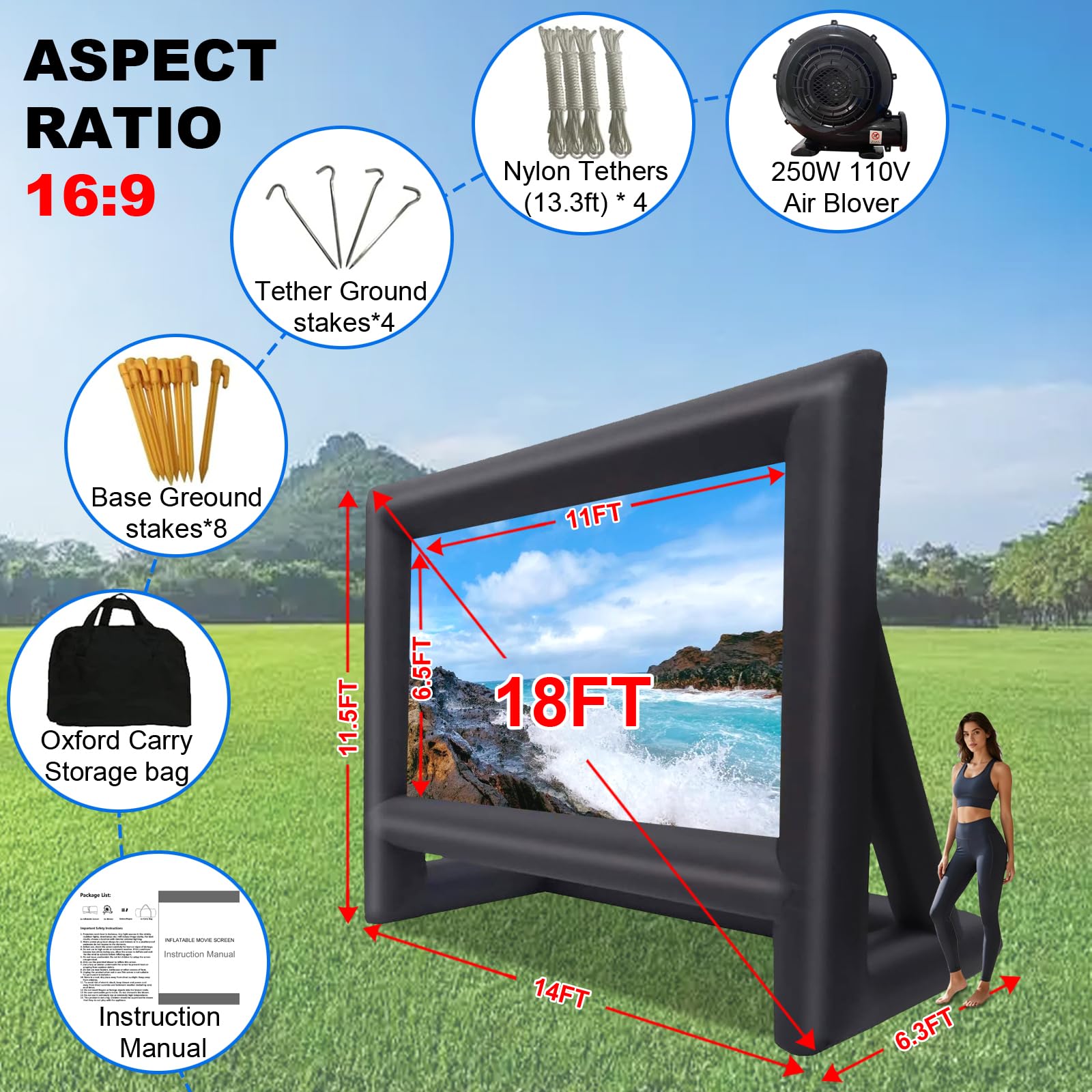 GYUEM 18ft Inflatable Projector Screen - Big Screen Movies! -7